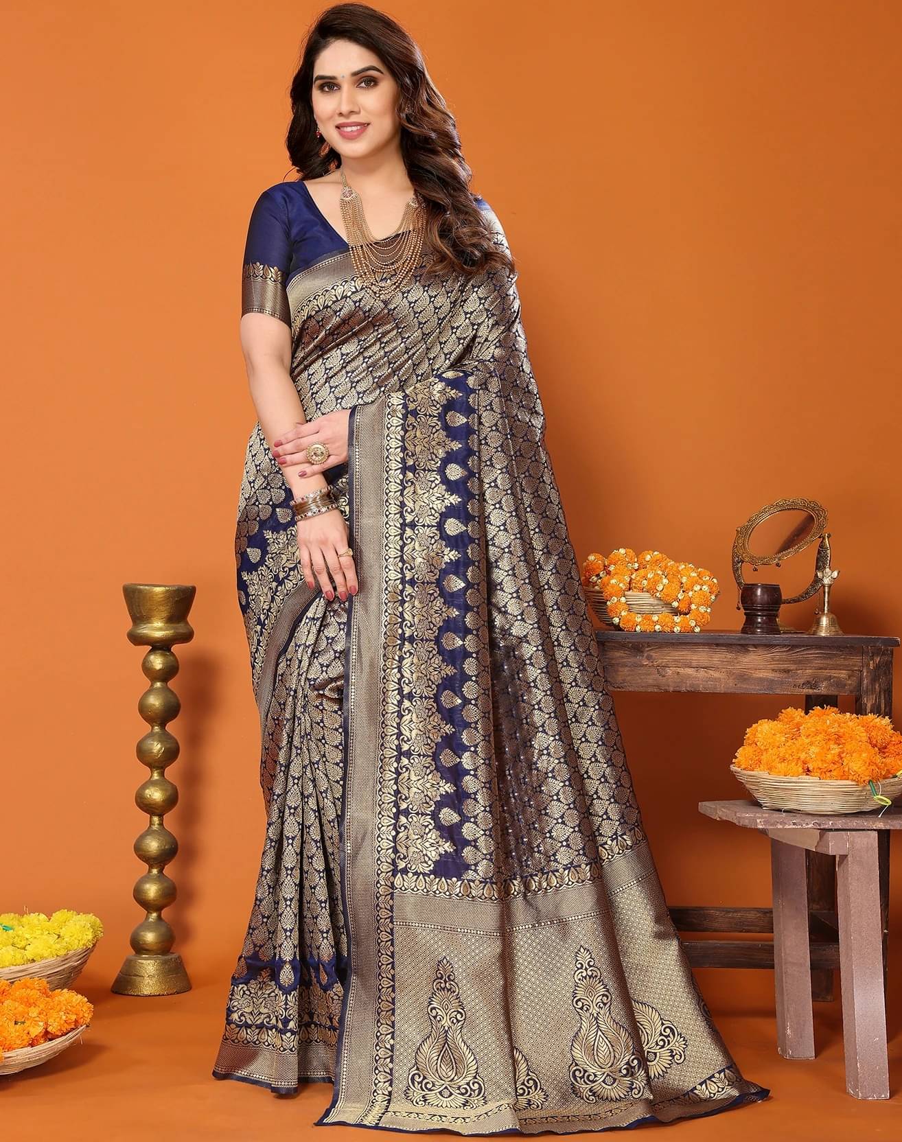 Yashika Silk Blend Printed Kanjeevaram Sarees With Unstitched Blouse Piece ( Blue ) Yashika Silk Blend Printed Kanjeevaram Sarees With Unstitched Blouse Piece ( Blue )