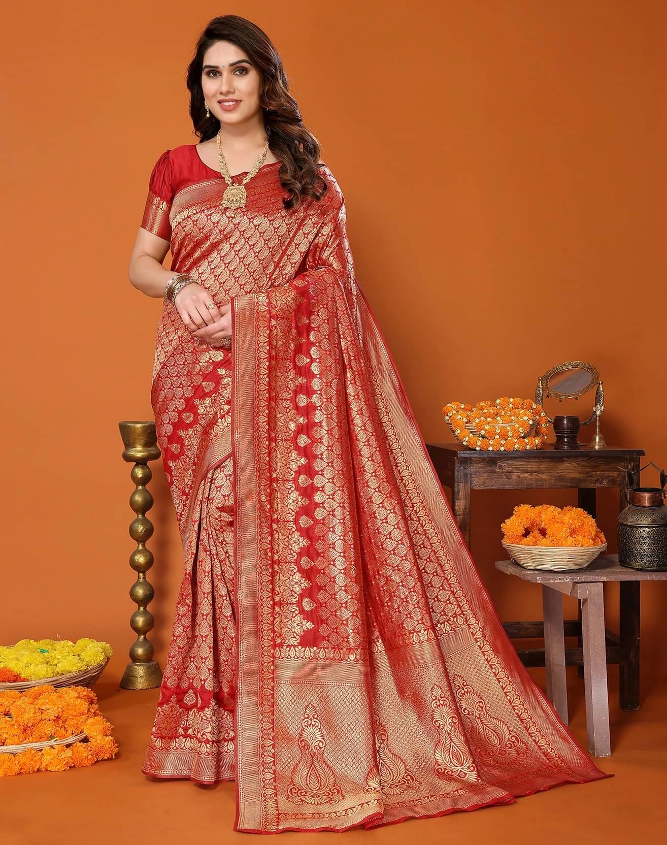 Yashika Silk Blend Printed Kanjeevaram Sarees With Unstitched Blouse Piece ( Red )     			Yashika Silk Blend Printed Kanjeevaram Sarees With Unstitched Blouse Piece ( Red )