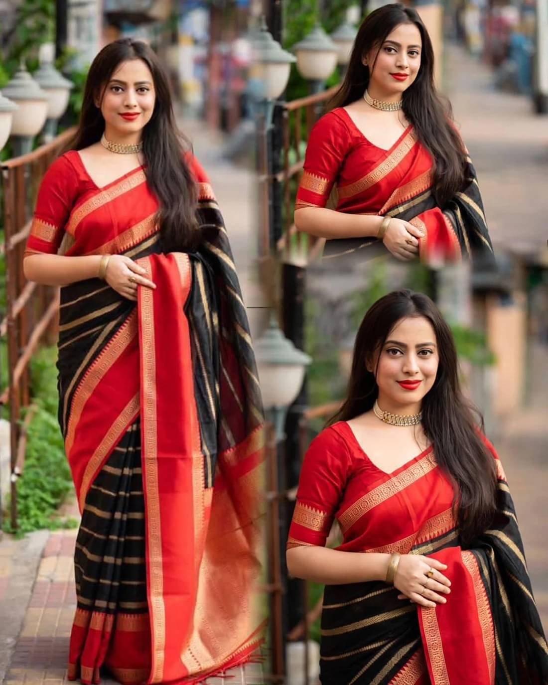     			Yashika Silk Blend Printed Kanjeevaram Sarees With Unstitched Blouse Piece ( Black )