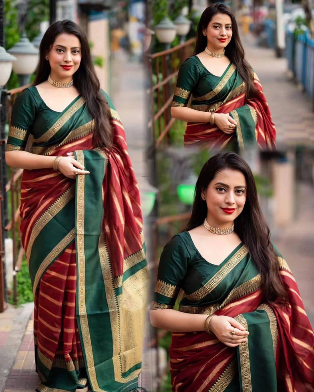     			Yashika Silk Blend Printed Kanjeevaram Sarees With Unstitched Blouse Piece ( Maroon )
