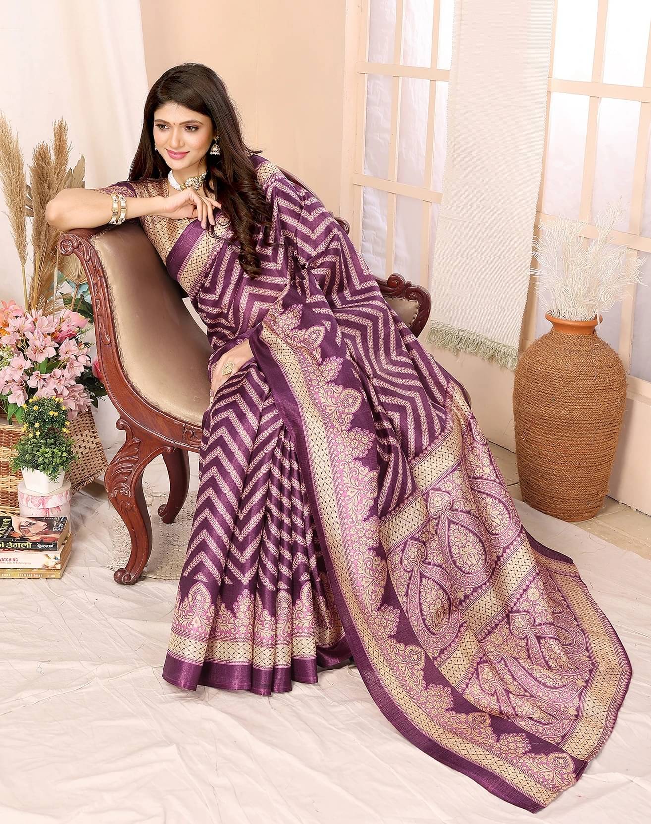     			Yashika Silk Blend Printed Regular Saree With Unstitched Blouse Piece ( Purple )
