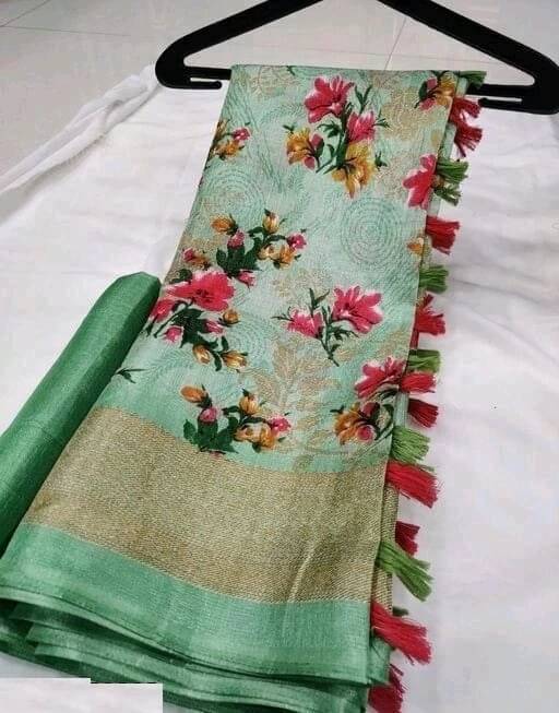 Yashika Silk Blend Printed Regular Saree With Unstitched Blouse Piece ( Green )     			Yashika Silk Blend Printed Regular Saree With Unstitched Blouse Piece ( Green )