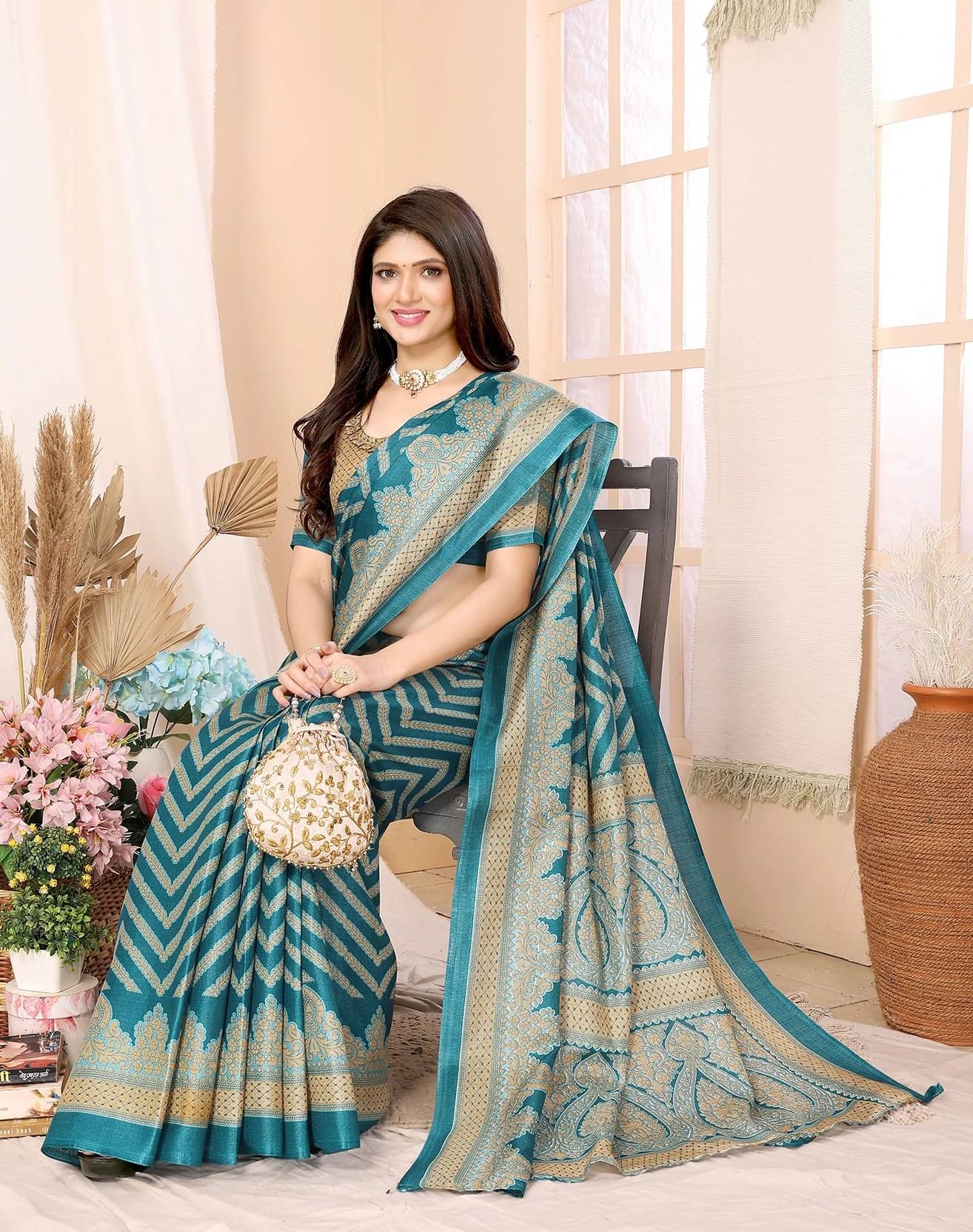     			Yashika Silk Blend Printed Regular Saree With Unstitched Blouse Piece ( Blue )