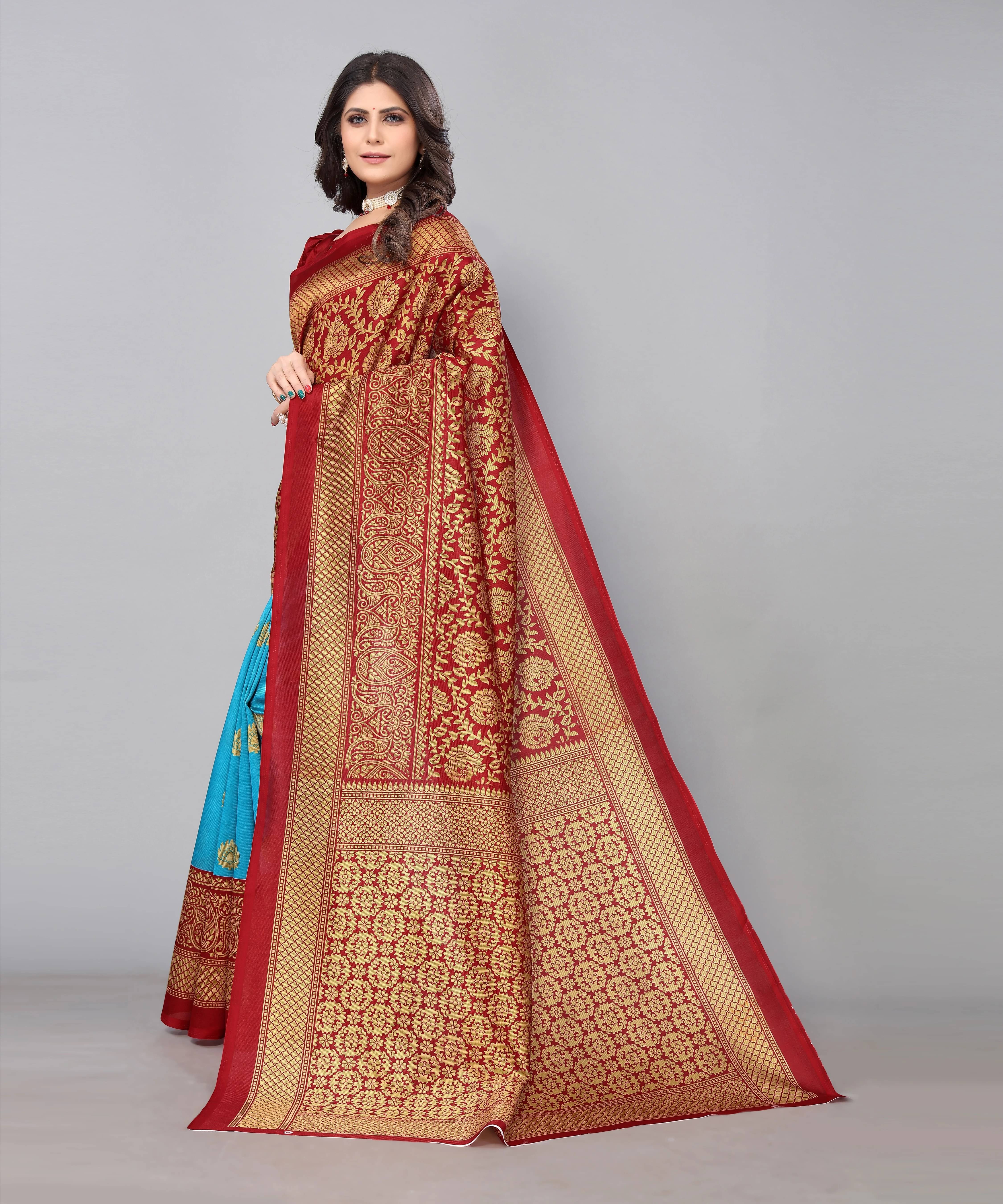 Yashika Silk Blend Printed Regular Saree With Unstitched Blouse Piece ( Multicolor )     			Yashika Silk Blend Printed Regular Saree With Unstitched Blouse Piece ( Multicolor )