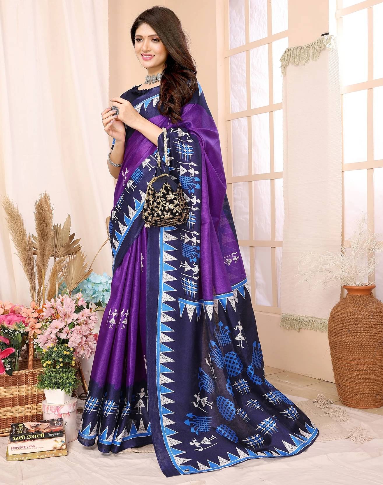     			Yashika Silk Blend Printed Regular Saree With Unstitched Blouse Piece ( Purple )