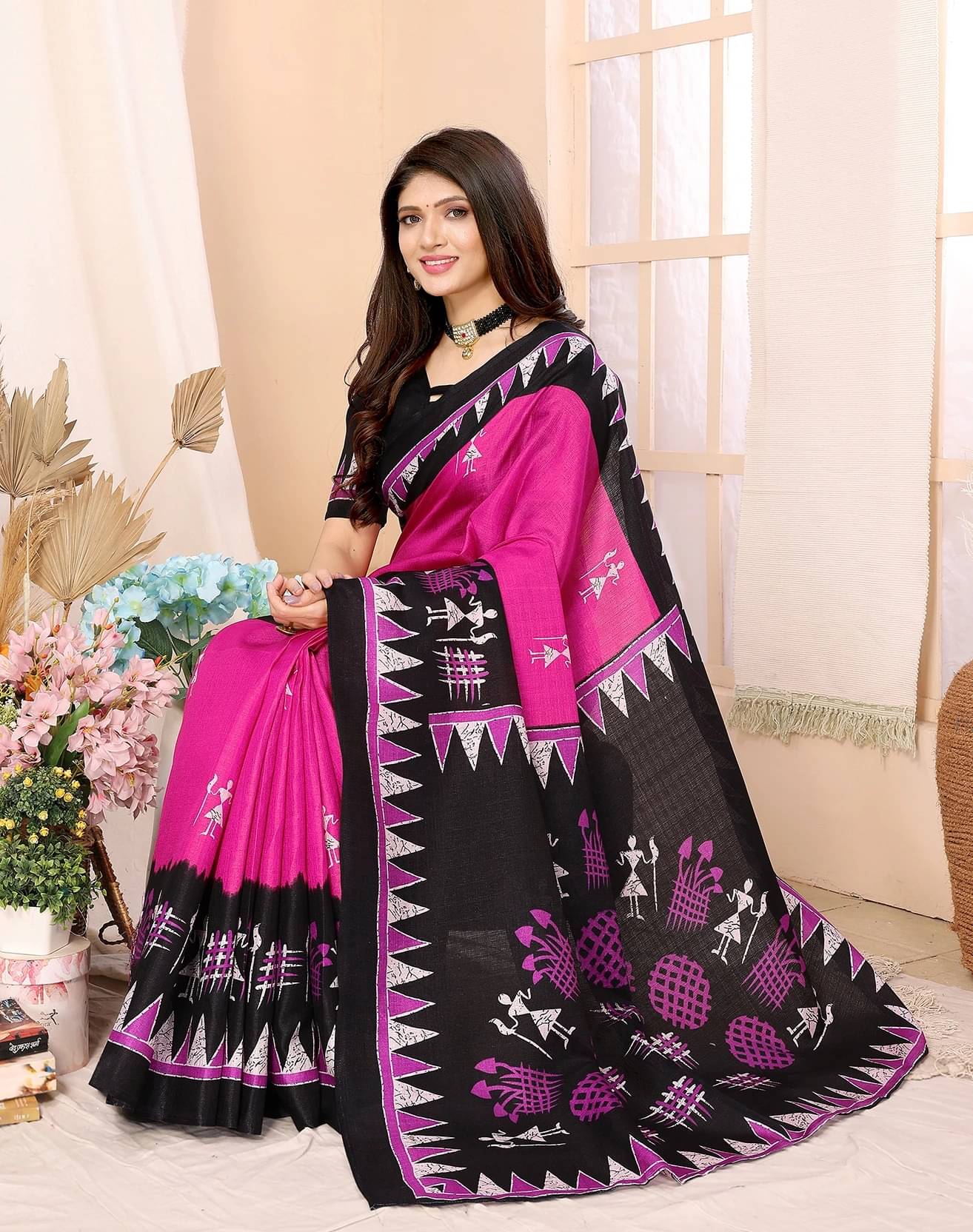     			Yashika Silk Blend Printed Regular Saree With Unstitched Blouse Piece ( Pink )