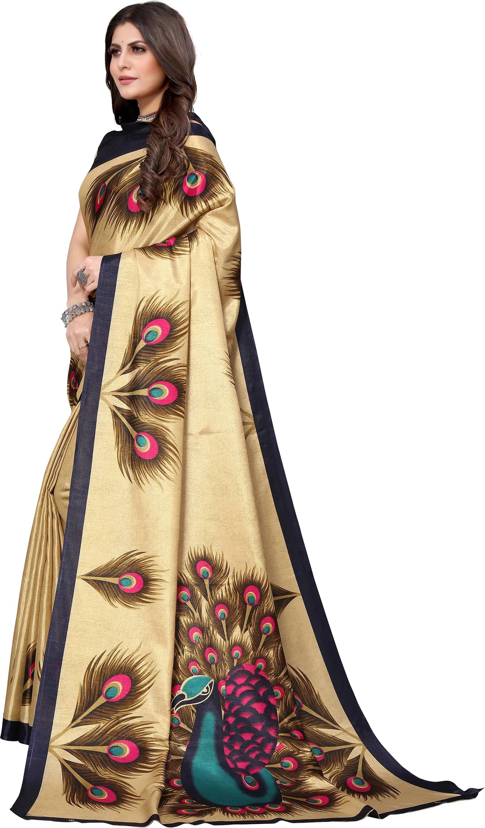 Yashika Silk Blend Printed Regular Saree With Unstitched Blouse Piece ( Multicolor ) Yashika Silk Blend Printed Regular Saree With Unstitched Blouse Piece ( Multicolor )