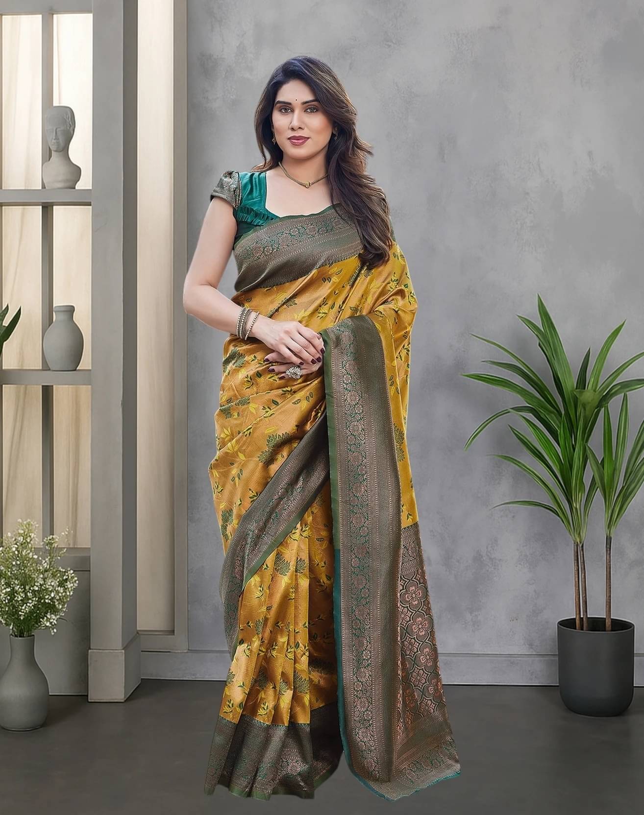 Yashika Silk Blend Self Design Kanjeevaram Sarees With Unstitched Blouse Piece ( Yellow ) Yashika Silk Blend Self Design Kanjeevaram Sarees With Unstitched Blouse Piece ( Yellow )
