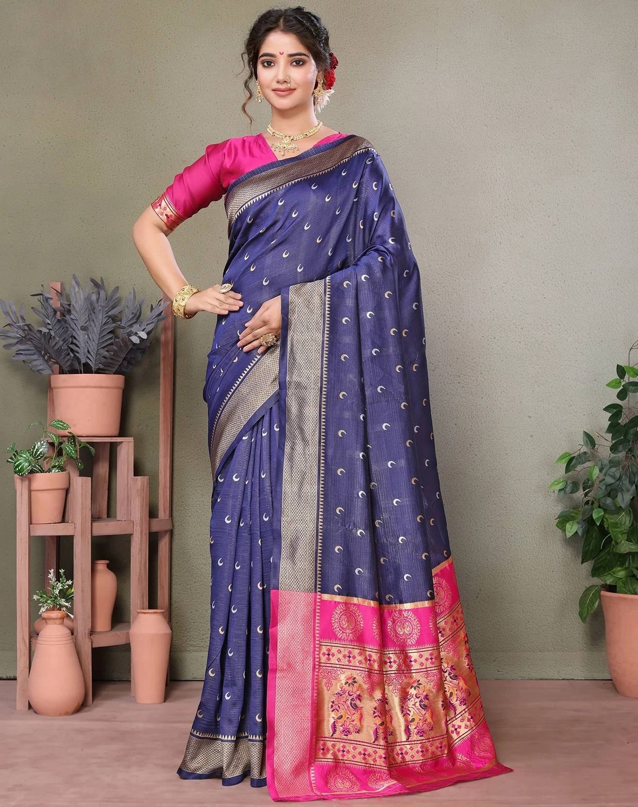 Yashika Silk Blend Self Design Kanjeevaram Sarees With Unstitched Blouse Piece ( Navy Blue ) Yashika Silk Blend Self Design Kanjeevaram Sarees With Unstitched Blouse Piece ( Navy Blue )