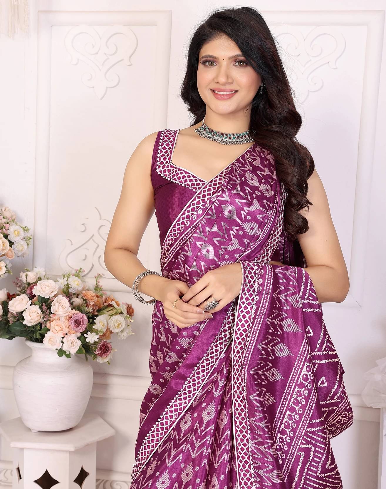     			Yashika Silk Printed Regular Saree With Unstitched Blouse Piece ( Purple )