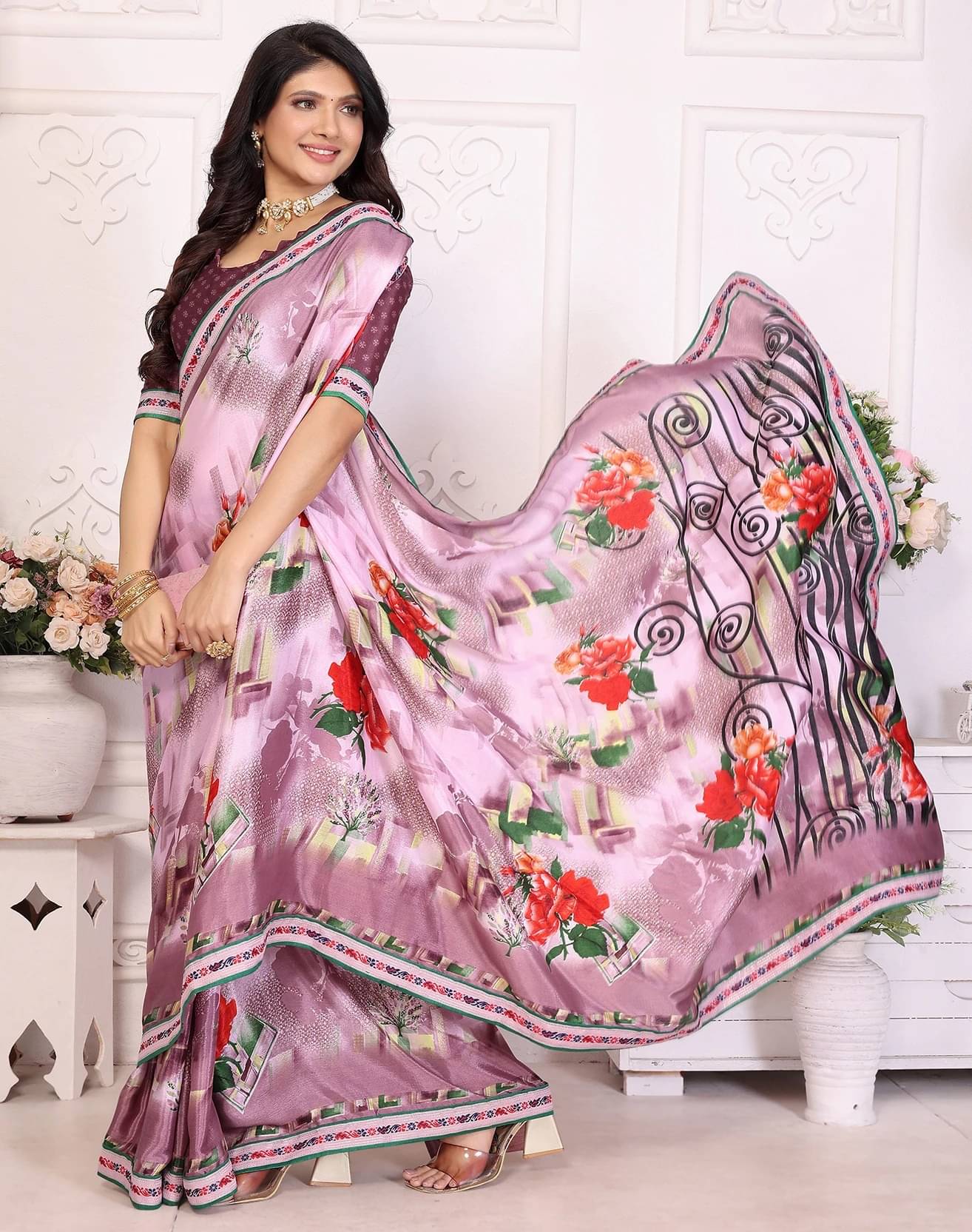 Yashika Silk Printed Regular Saree With Unstitched Blouse Piece ( Purple ) Yashika Silk Printed Regular Saree With Unstitched Blouse Piece ( Purple )