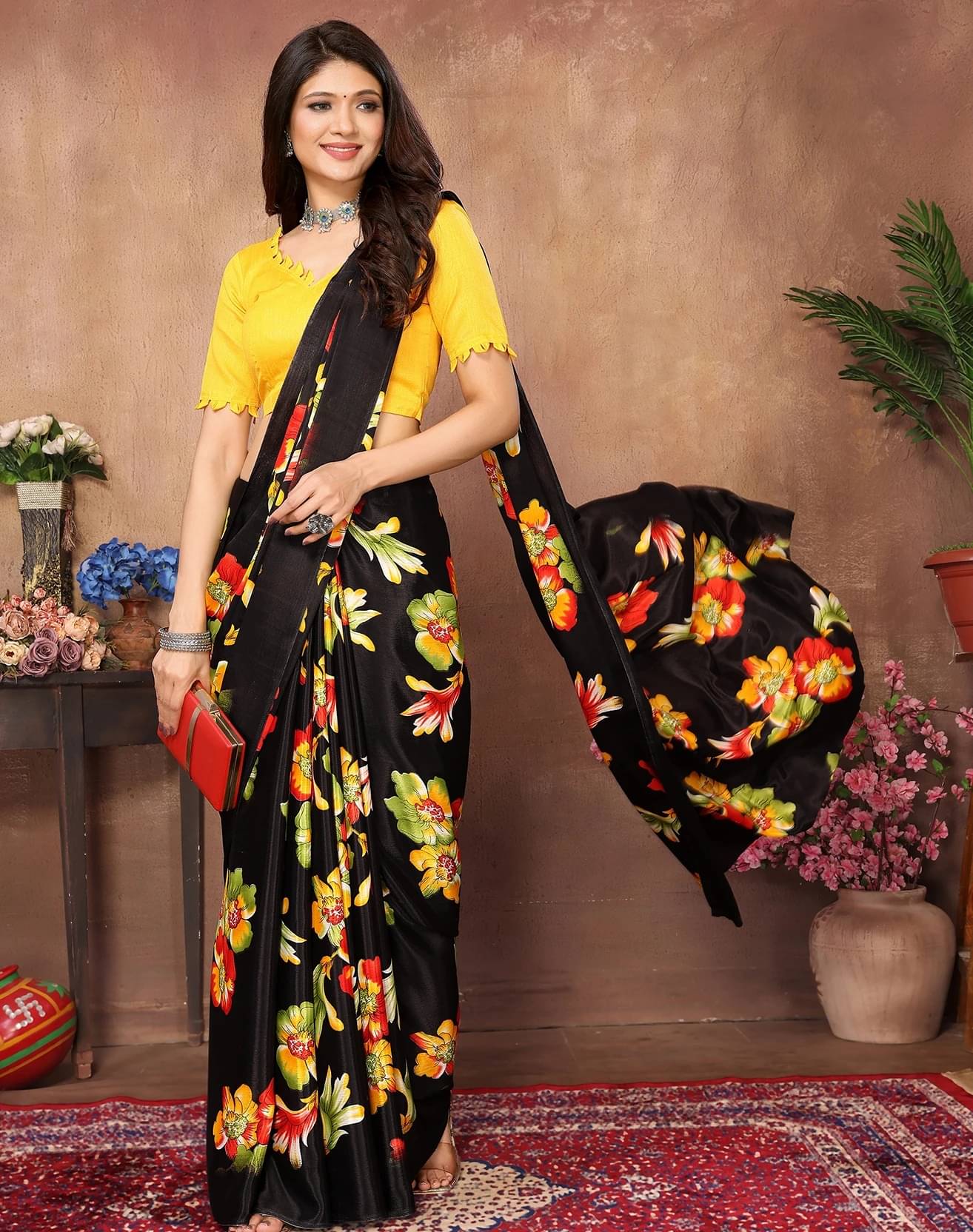     			Yashika Silk Printed Regular Saree With Unstitched Blouse Piece ( Red )