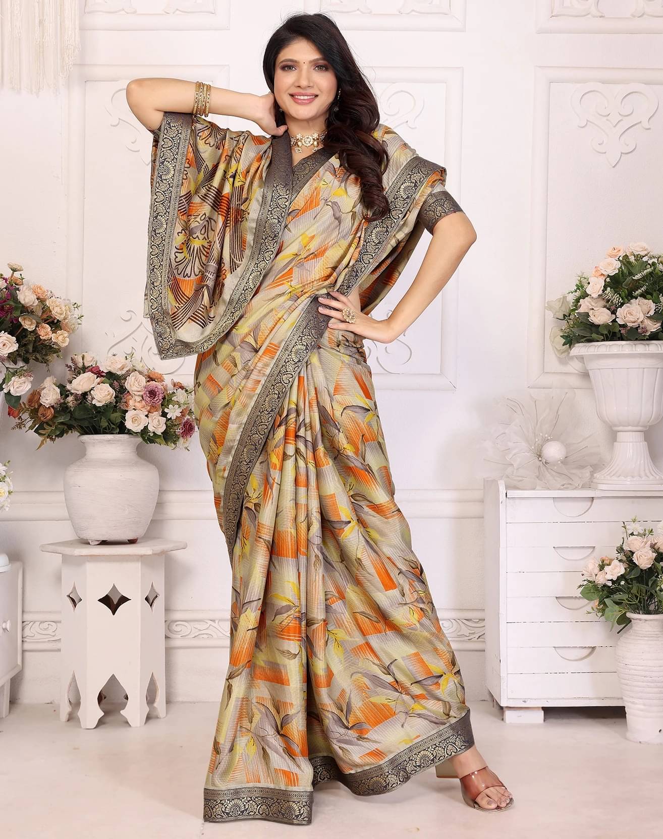 Yashika Silk Printed Regular Saree With Unstitched Blouse Piece ( Yellow ) Yashika Silk Printed Regular Saree With Unstitched Blouse Piece ( Yellow )