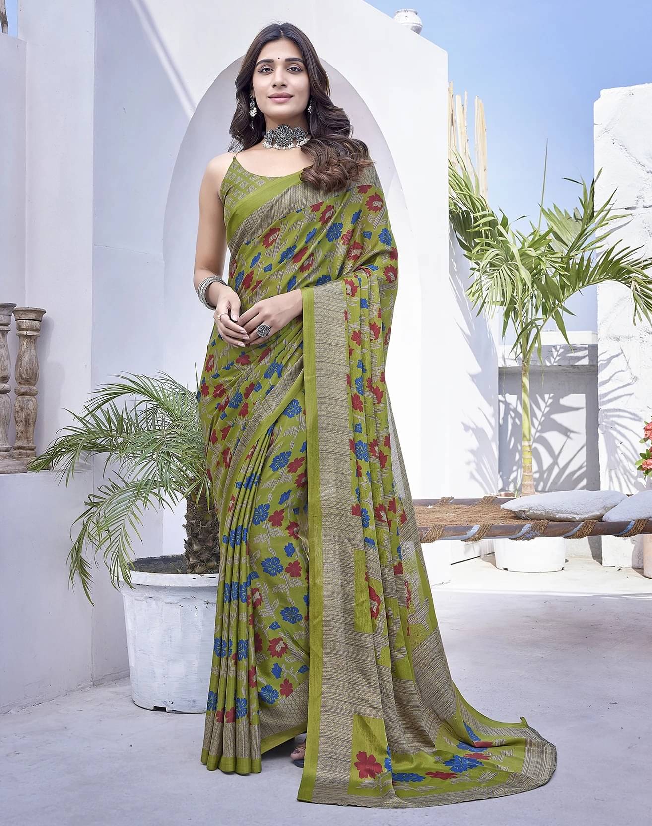     			Yashika Silk Printed Regular Saree With Unstitched Blouse Piece ( Green )