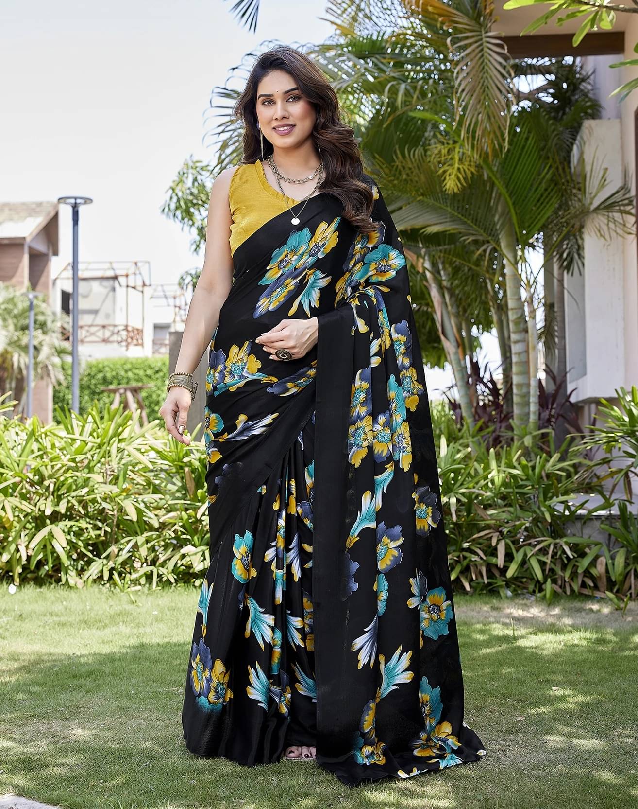 Yashika Silk Printed Regular Saree With Unstitched Blouse Piece ( Blue ) Yashika Silk Printed Regular Saree With Unstitched Blouse Piece ( Blue )