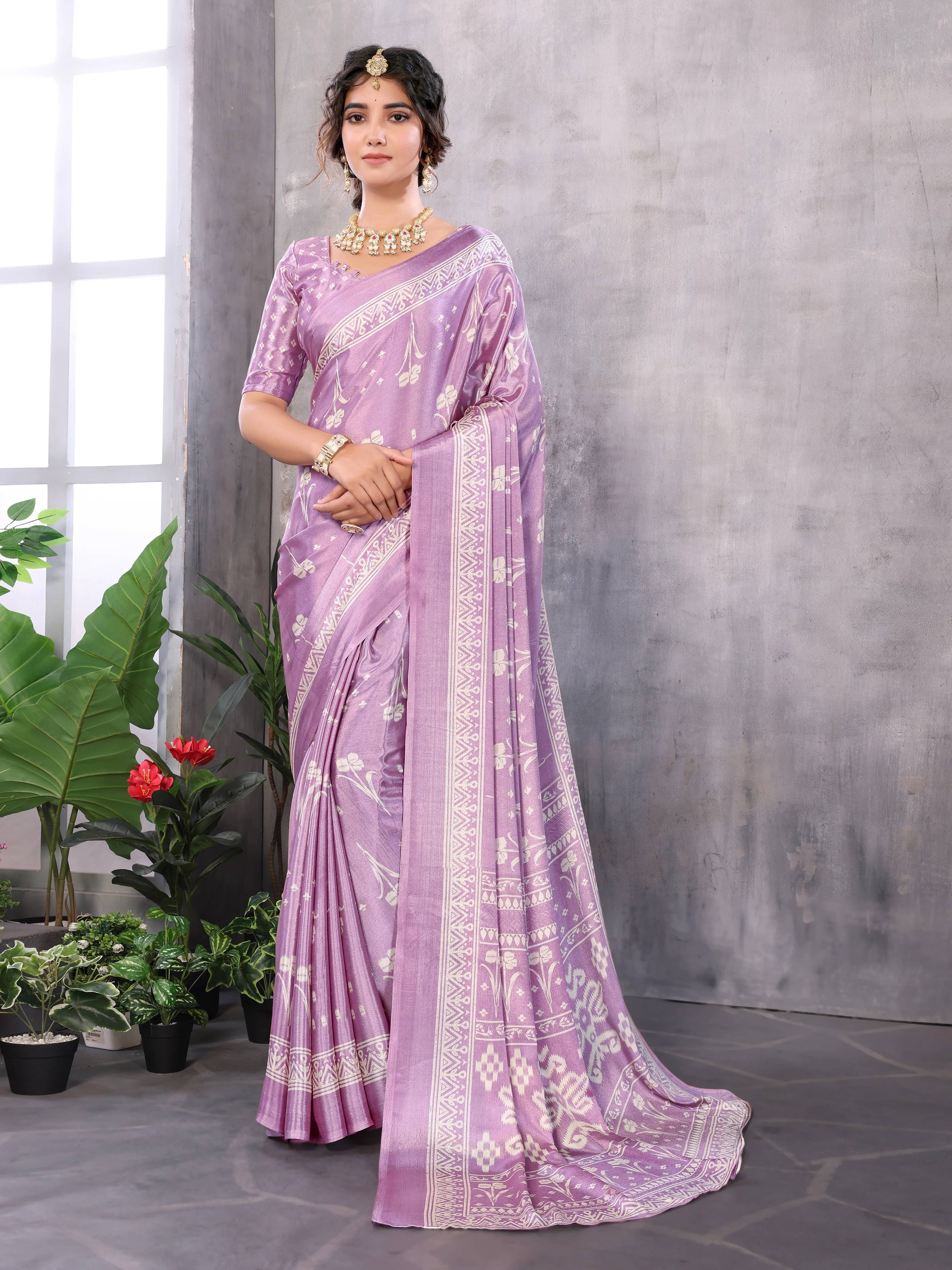     			Yashika Silk Printed Regular Saree With Unstitched Blouse Piece ( Purple )