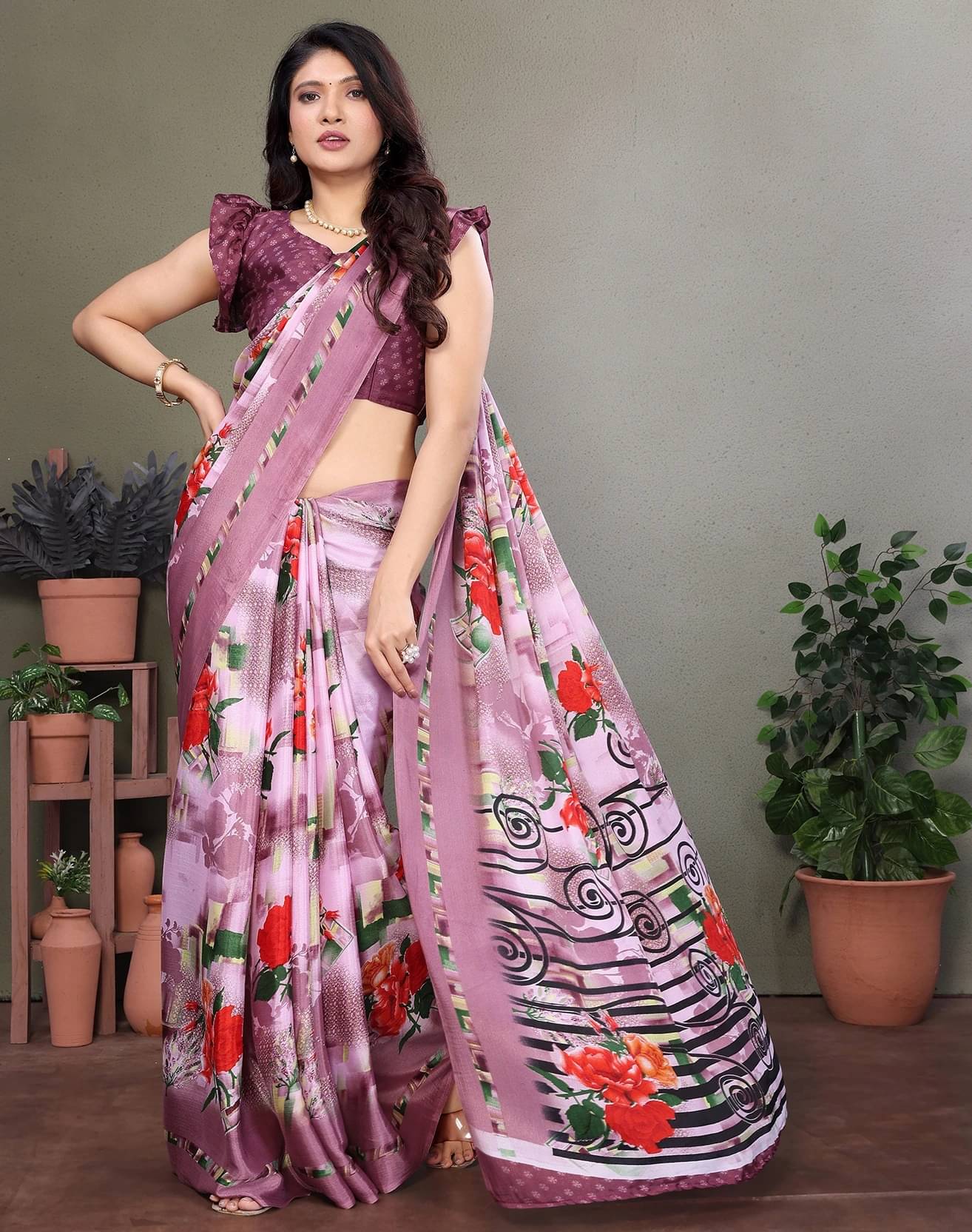     			Yashika Silk Printed Regular Saree With Unstitched Blouse Piece ( Pink )