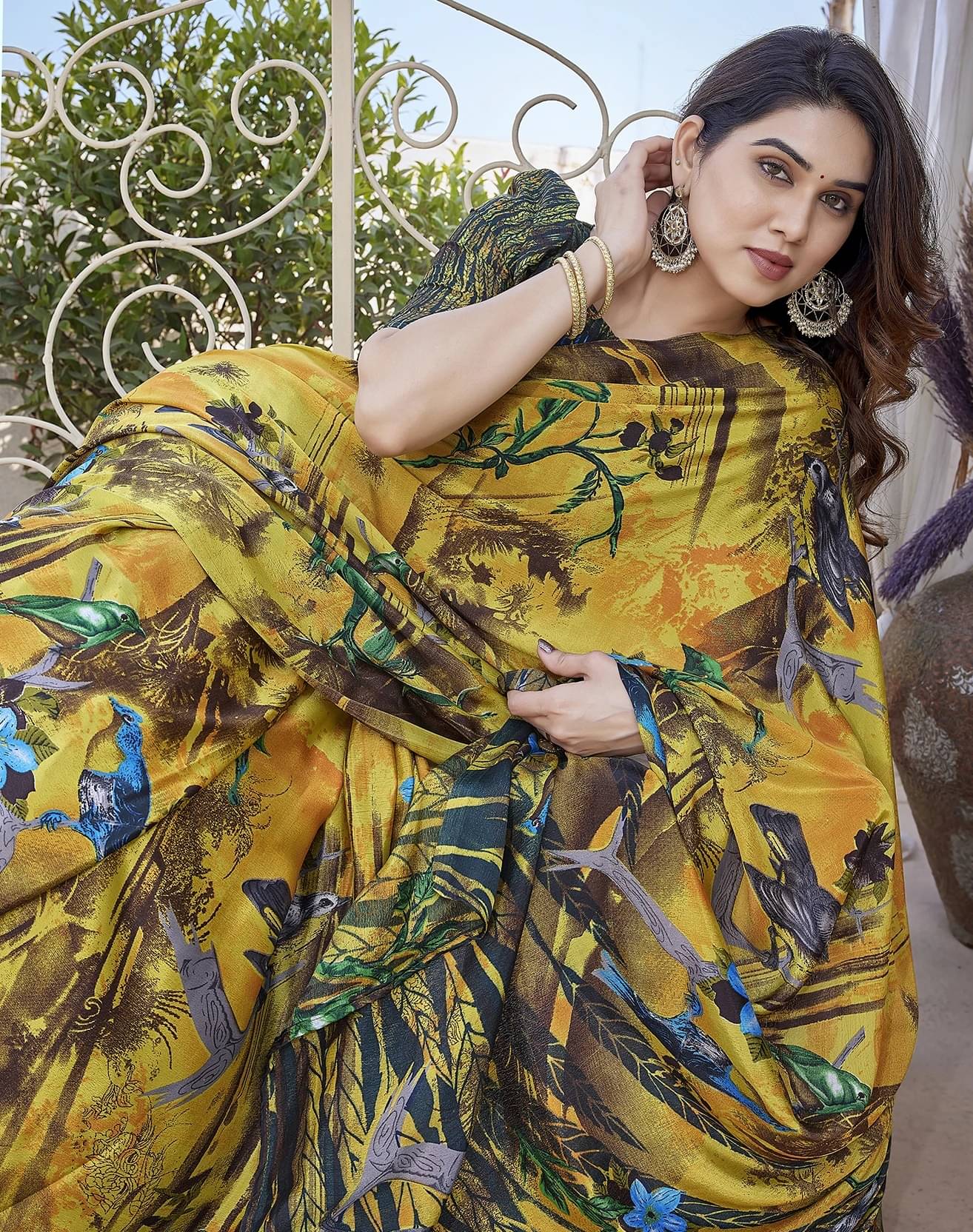 Yashika Silk Printed Regular Saree With Unstitched Blouse Piece ( Brown ) Yashika Silk Printed Regular Saree With Unstitched Blouse Piece ( Brown )