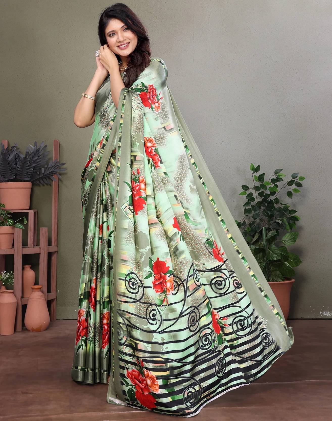 Yashika Silk Printed Regular Saree With Unstitched Blouse Piece ( Green ) Yashika Silk Printed Regular Saree With Unstitched Blouse Piece ( Green )