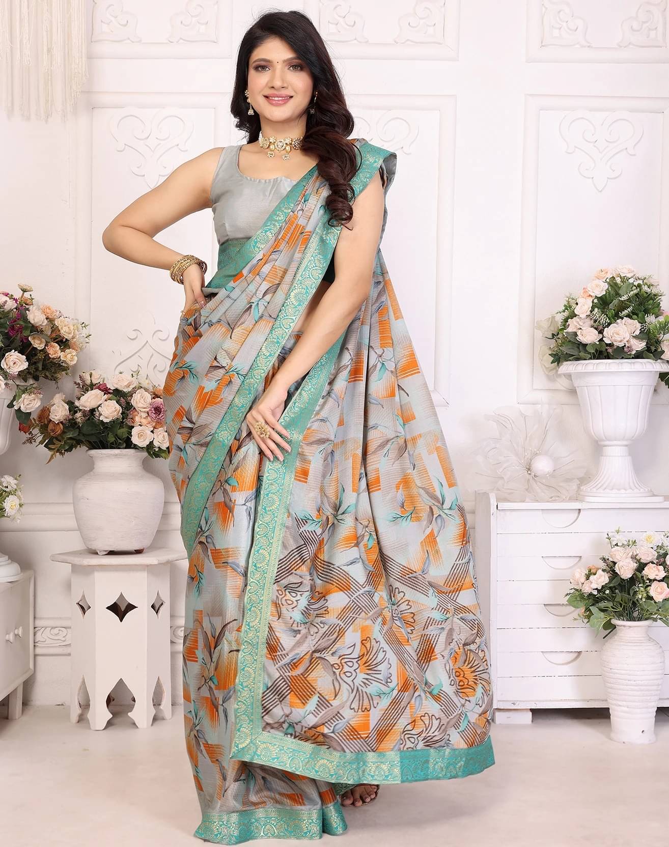     			Yashika Silk Printed Regular Saree With Unstitched Blouse Piece ( Green )
