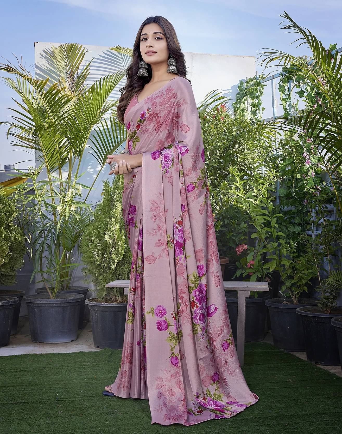     			Yashika Silk Printed Regular Saree With Unstitched Blouse Piece ( Pink )