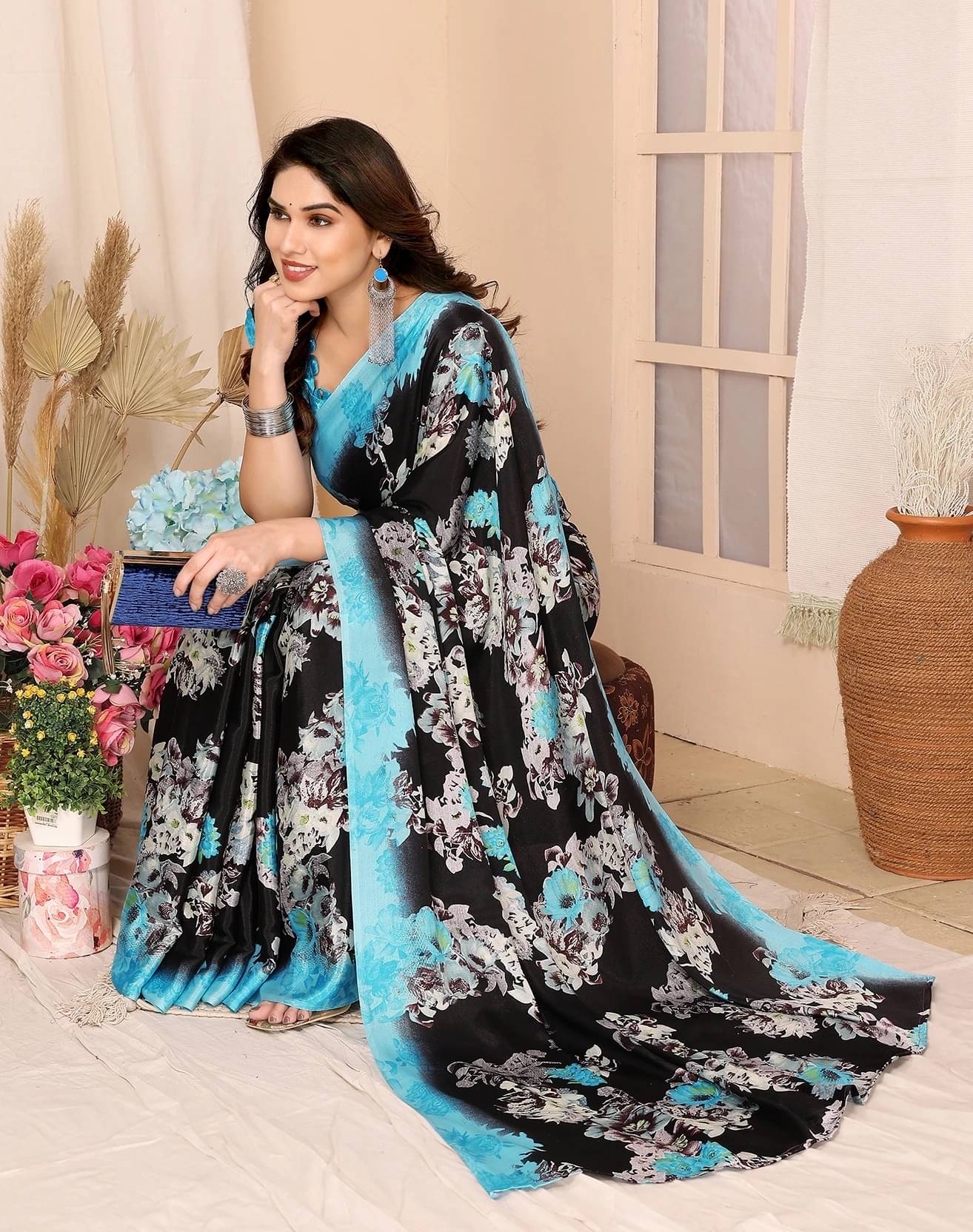     			Yashika Silk Printed Regular Saree With Unstitched Blouse Piece ( Blue )