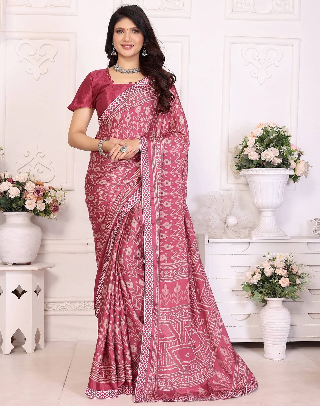 Yashika Silk Printed Regular Saree With Unstitched Blouse Piece ( Pink )     			Yashika Silk Printed Regular Saree With Unstitched Blouse Piece ( Pink )