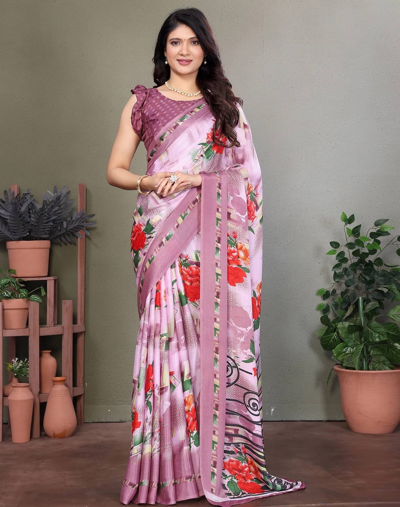     			Yashika Silk Printed Regular Saree With Unstitched Blouse Piece ( Pink )