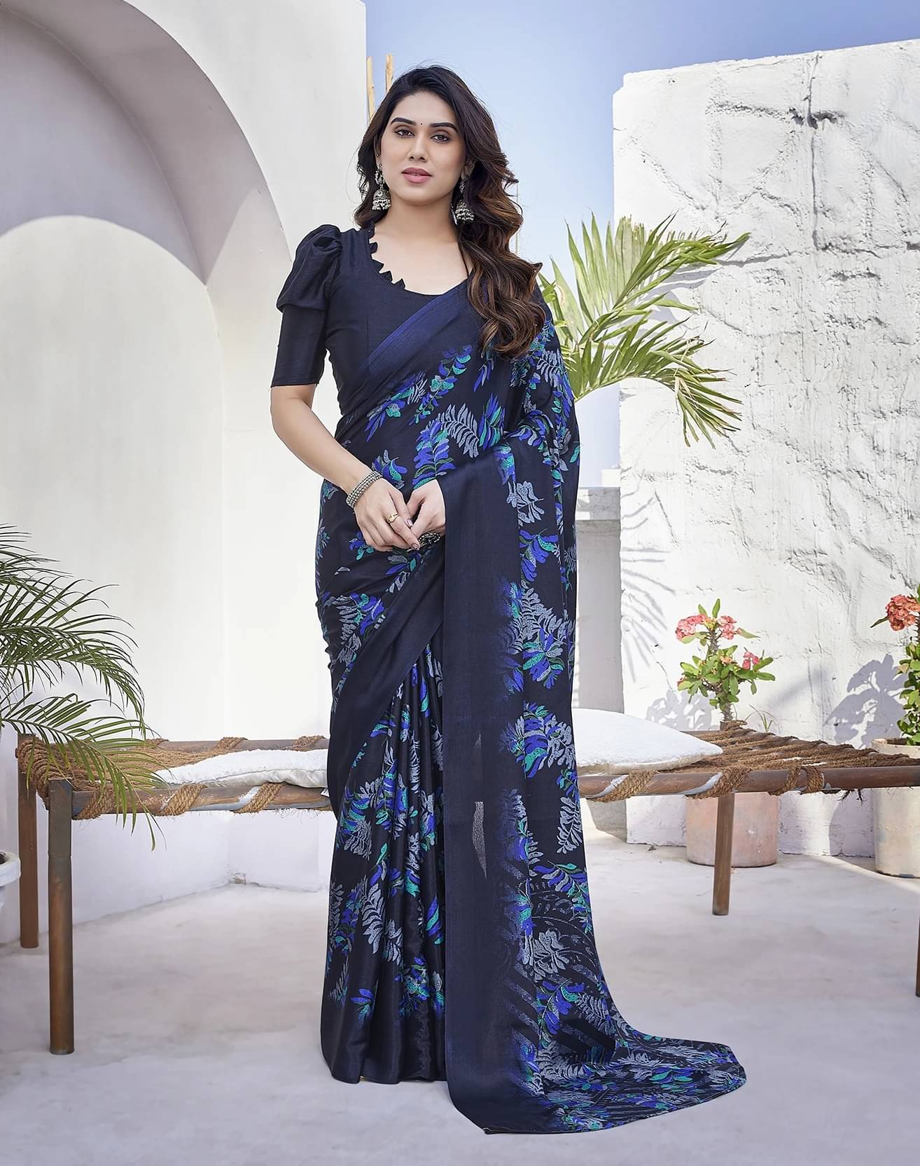     			Yashika Silk Printed Regular Saree With Unstitched Blouse Piece ( Blue )