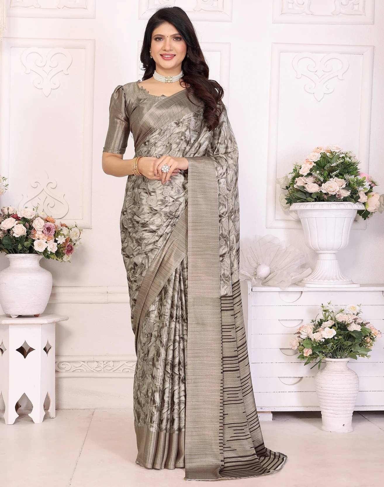 Yashika Silk Printed Regular Saree With Unstitched Blouse Piece ( Brown ) Yashika Silk Printed Regular Saree With Unstitched Blouse Piece ( Brown )
