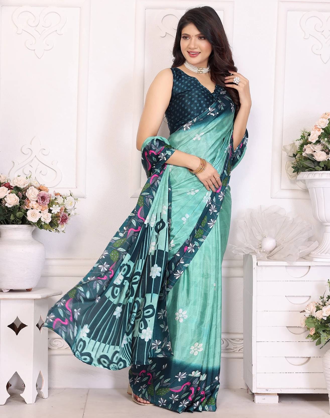 Yashika Silk Printed Regular Saree With Unstitched Blouse Piece ( Blue ) Yashika Silk Printed Regular Saree With Unstitched Blouse Piece ( Blue )