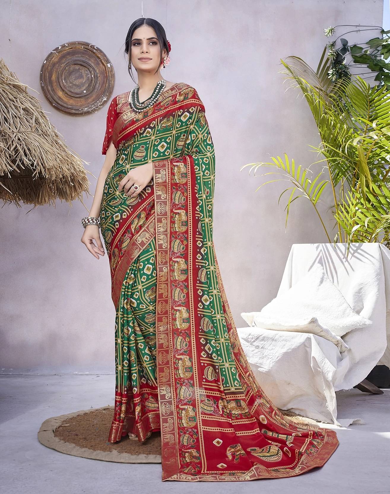 Yashika Silk Printed Regular Saree With Unstitched Blouse Piece ( Green )     			Yashika Silk Printed Regular Saree With Unstitched Blouse Piece ( Green )