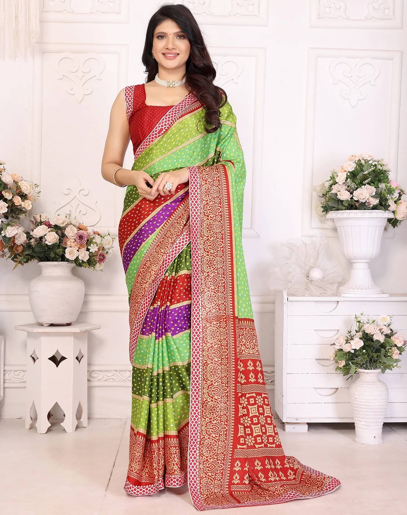 Yashika Silk Printed Regular Saree With Unstitched Blouse Piece ( Red )     			Yashika Silk Printed Regular Saree With Unstitched Blouse Piece ( Red )