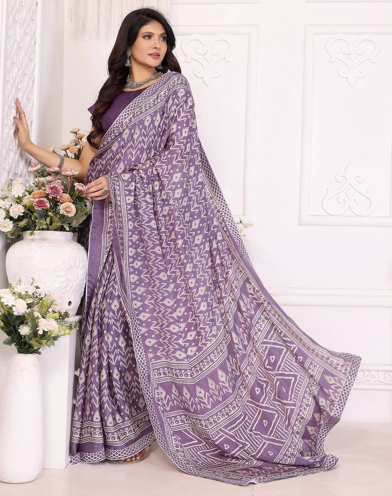 Yashika Silk Printed Regular Saree With Unstitched Blouse Piece ( Purple ) Yashika Silk Printed Regular Saree With Unstitched Blouse Piece ( Purple )
