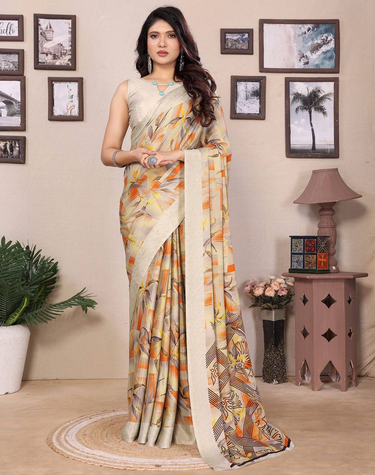 Yashika Silk Printed Regular Saree With Unstitched Blouse Piece ( Orange ) Yashika Silk Printed Regular Saree With Unstitched Blouse Piece ( Orange )