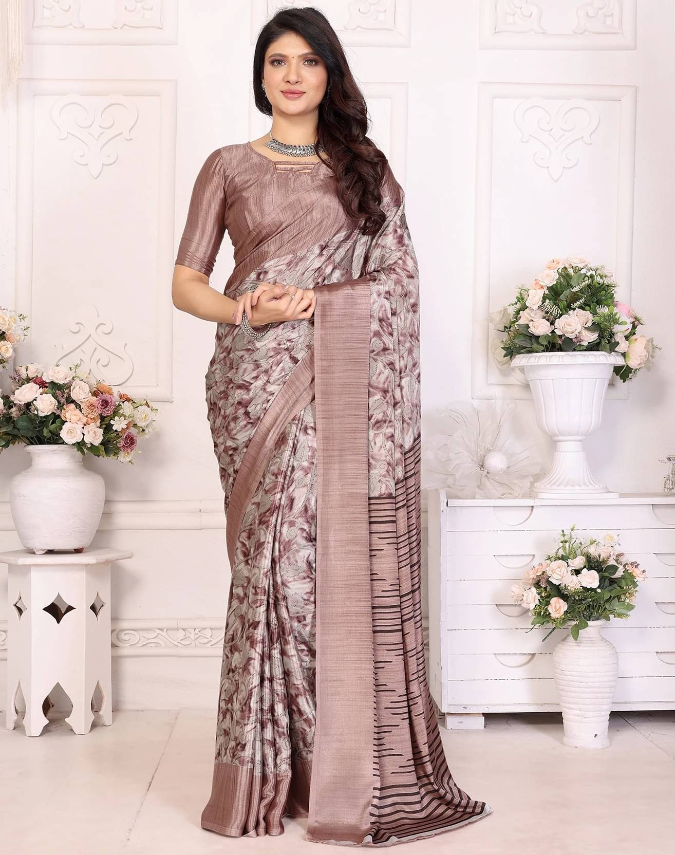     			Yashika Silk Printed Regular Saree With Unstitched Blouse Piece ( Pink )
