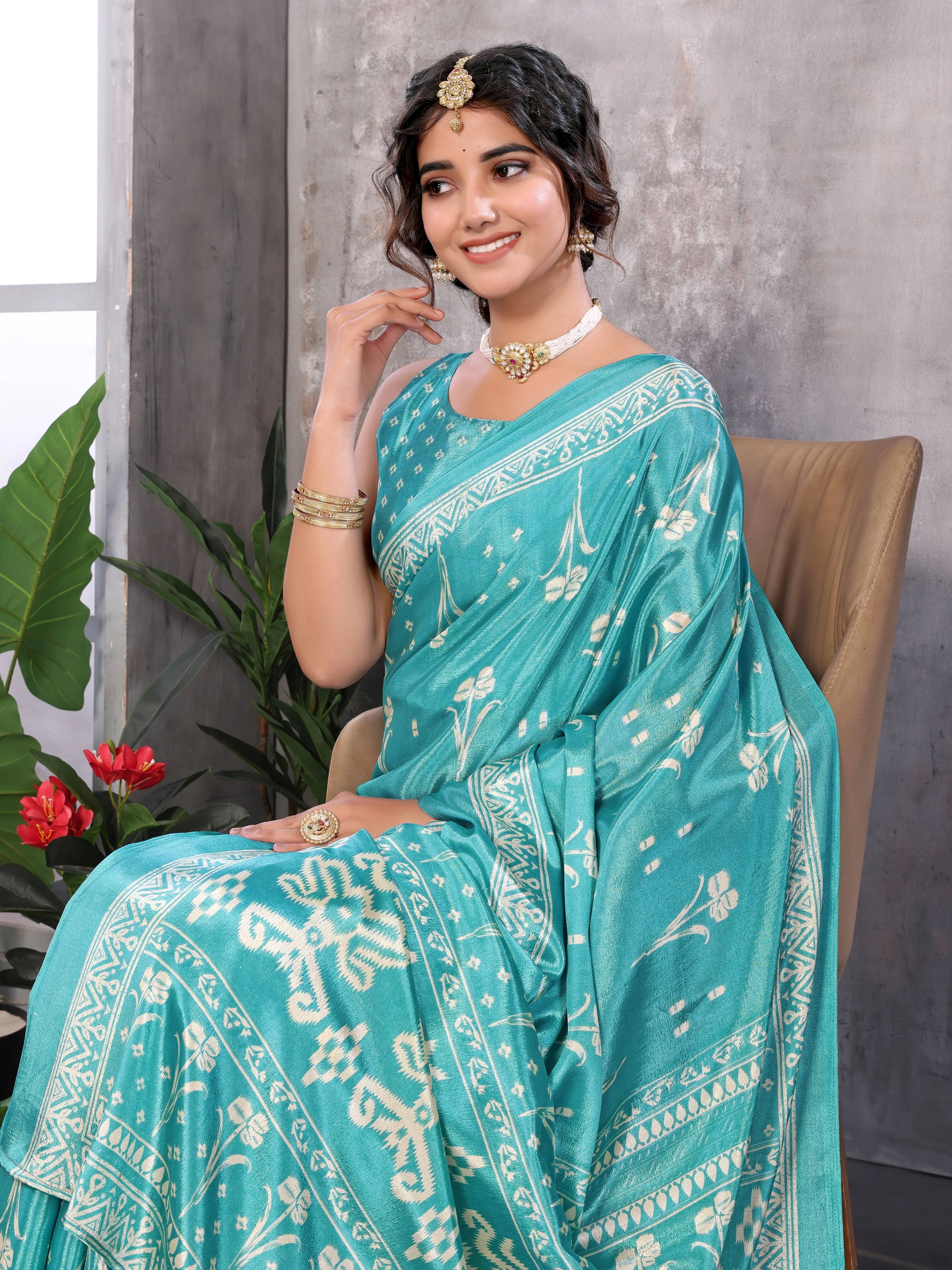     			Yashika Silk Printed Regular Saree With Unstitched Blouse Piece ( Blue )