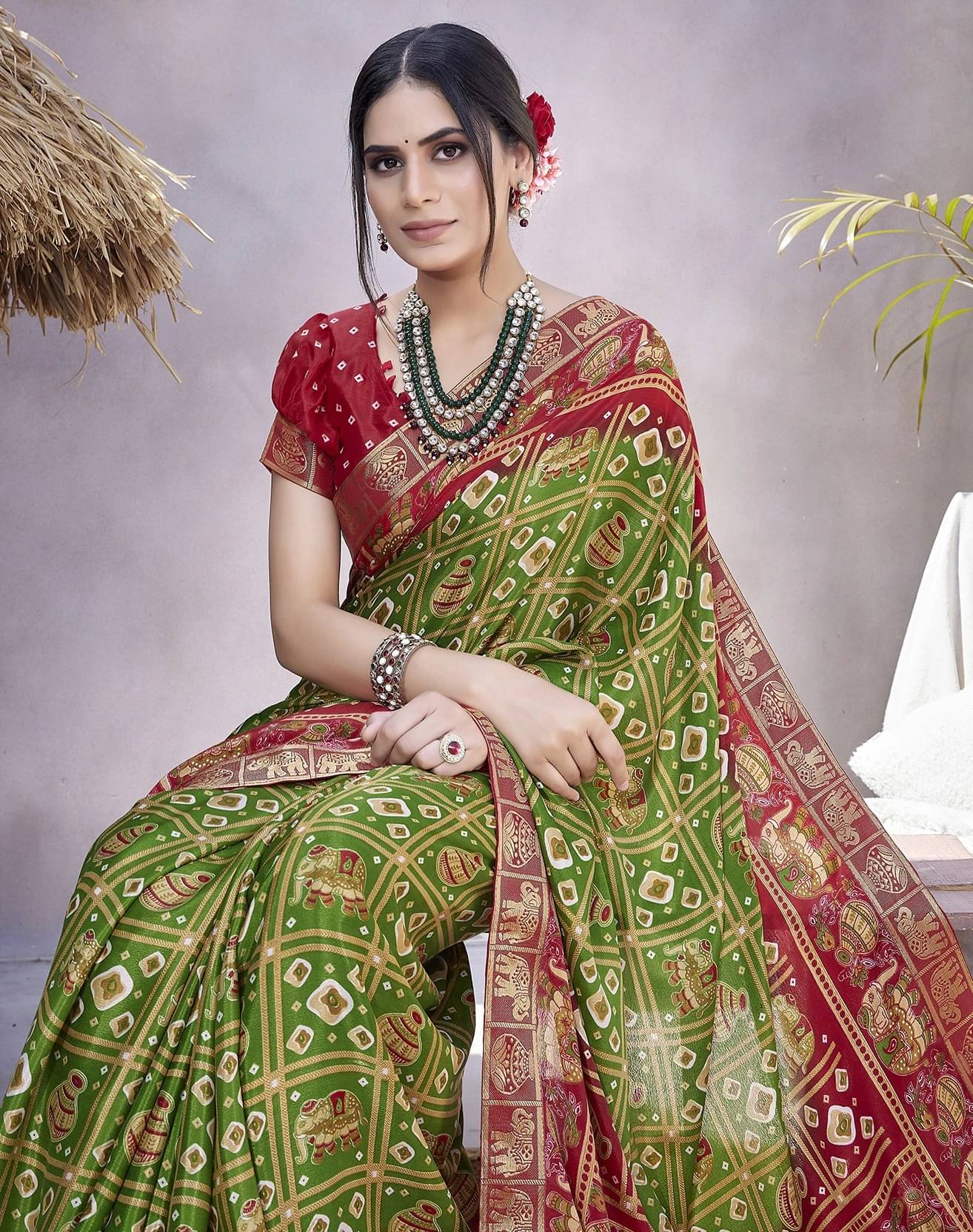 Yashika Silk Printed Regular Saree With Unstitched Blouse Piece ( Red )     			Yashika Silk Printed Regular Saree With Unstitched Blouse Piece ( Red )