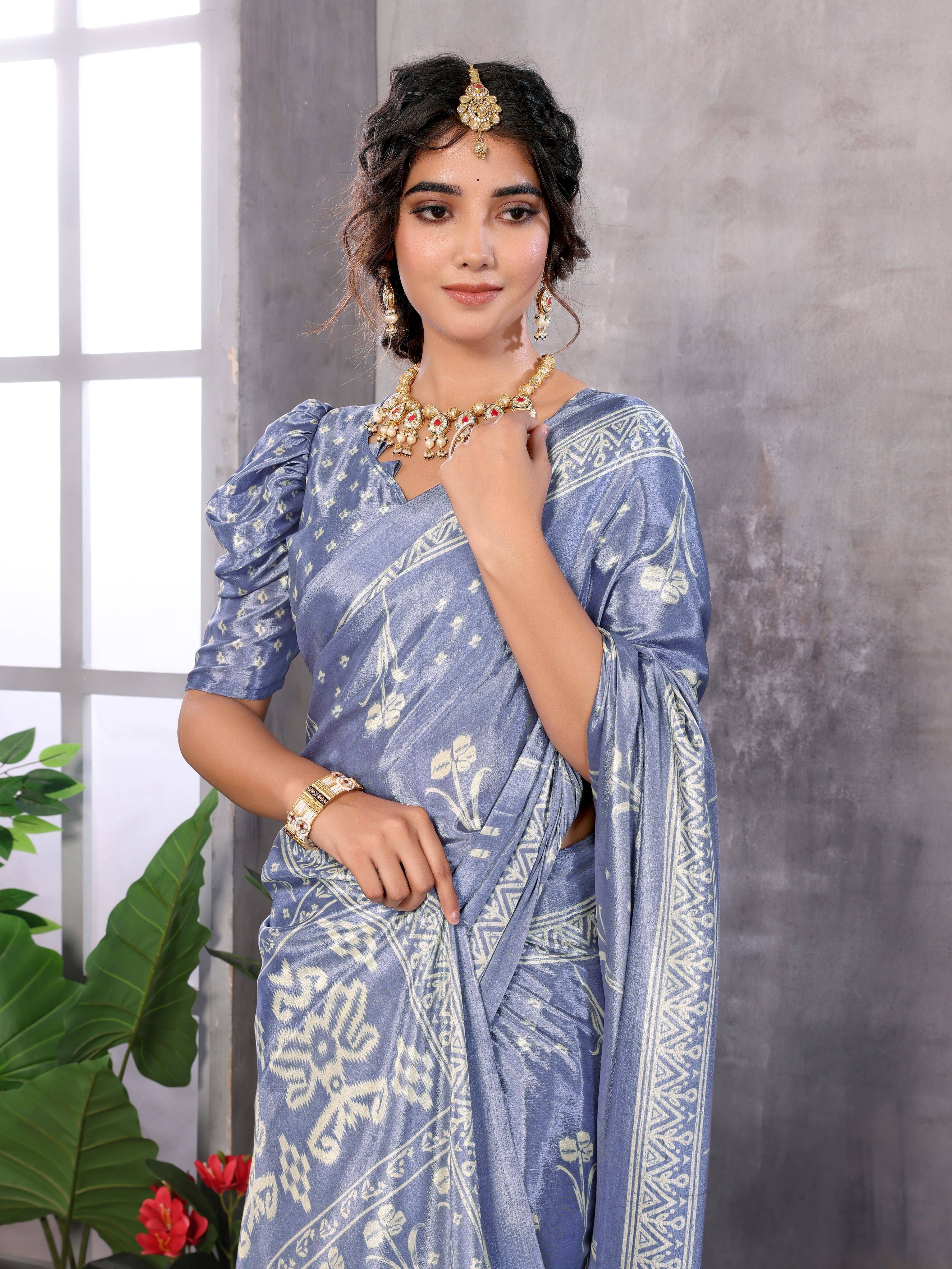 Yashika Silk Printed Regular Saree With Unstitched Blouse Piece ( Grey ) Yashika Silk Printed Regular Saree With Unstitched Blouse Piece ( Grey )