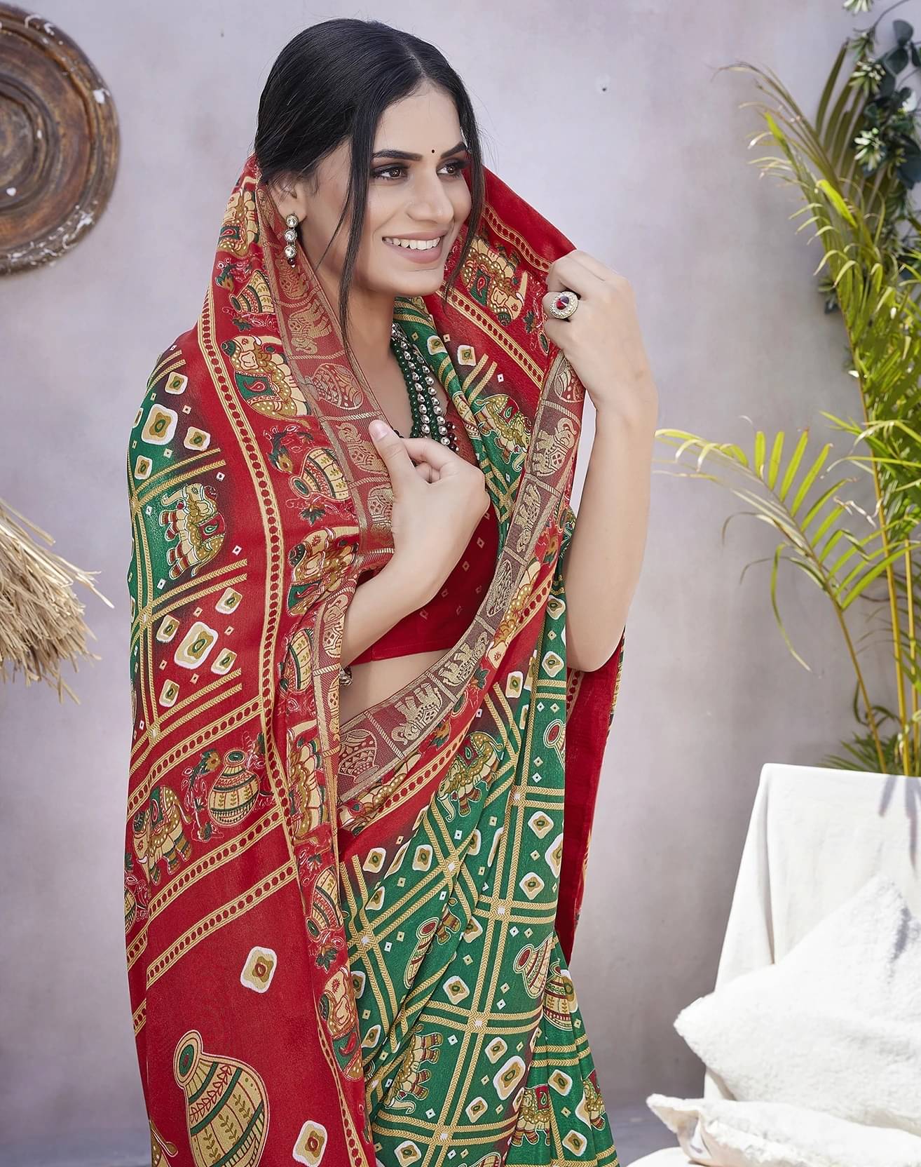     			Yashika Silk Printed Regular Saree With Unstitched Blouse Piece ( Red )