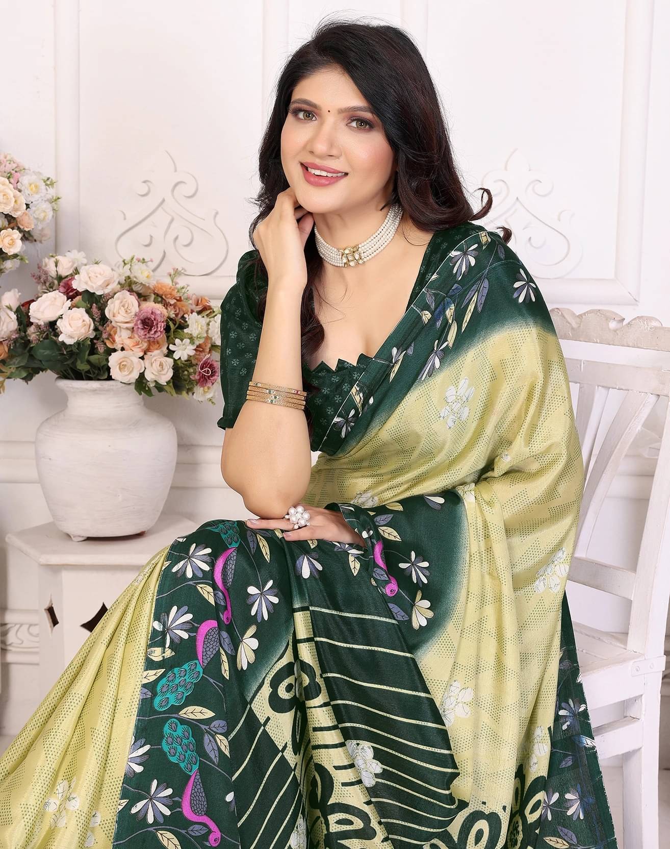     			Yashika Silk Printed Regular Saree With Unstitched Blouse Piece ( Green )