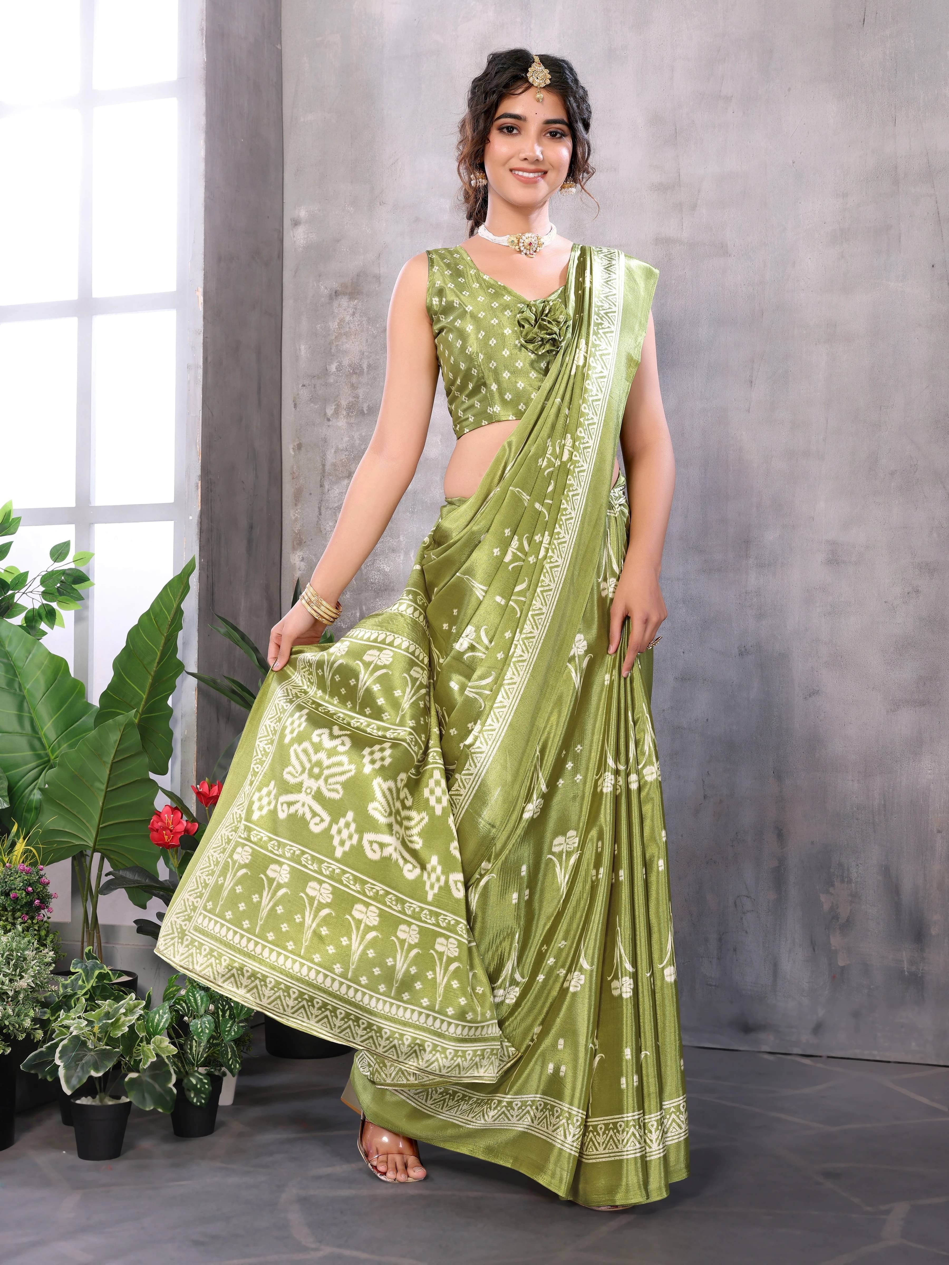     			Yashika Silk Printed Regular Saree With Unstitched Blouse Piece ( Green )