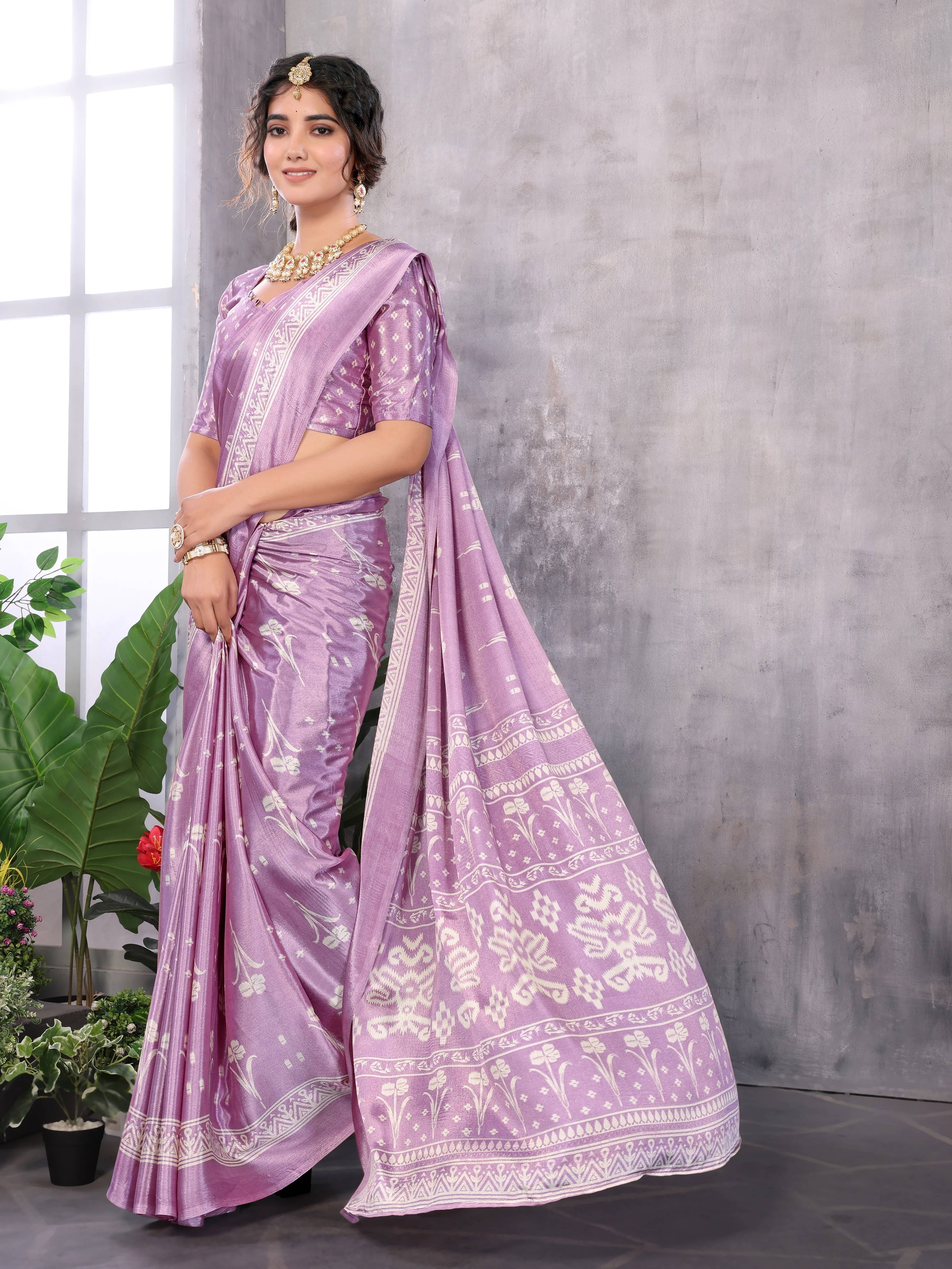 Yashika Silk Printed Regular Saree With Unstitched Blouse Piece ( Purple )     			Yashika Silk Printed Regular Saree With Unstitched Blouse Piece ( Purple )