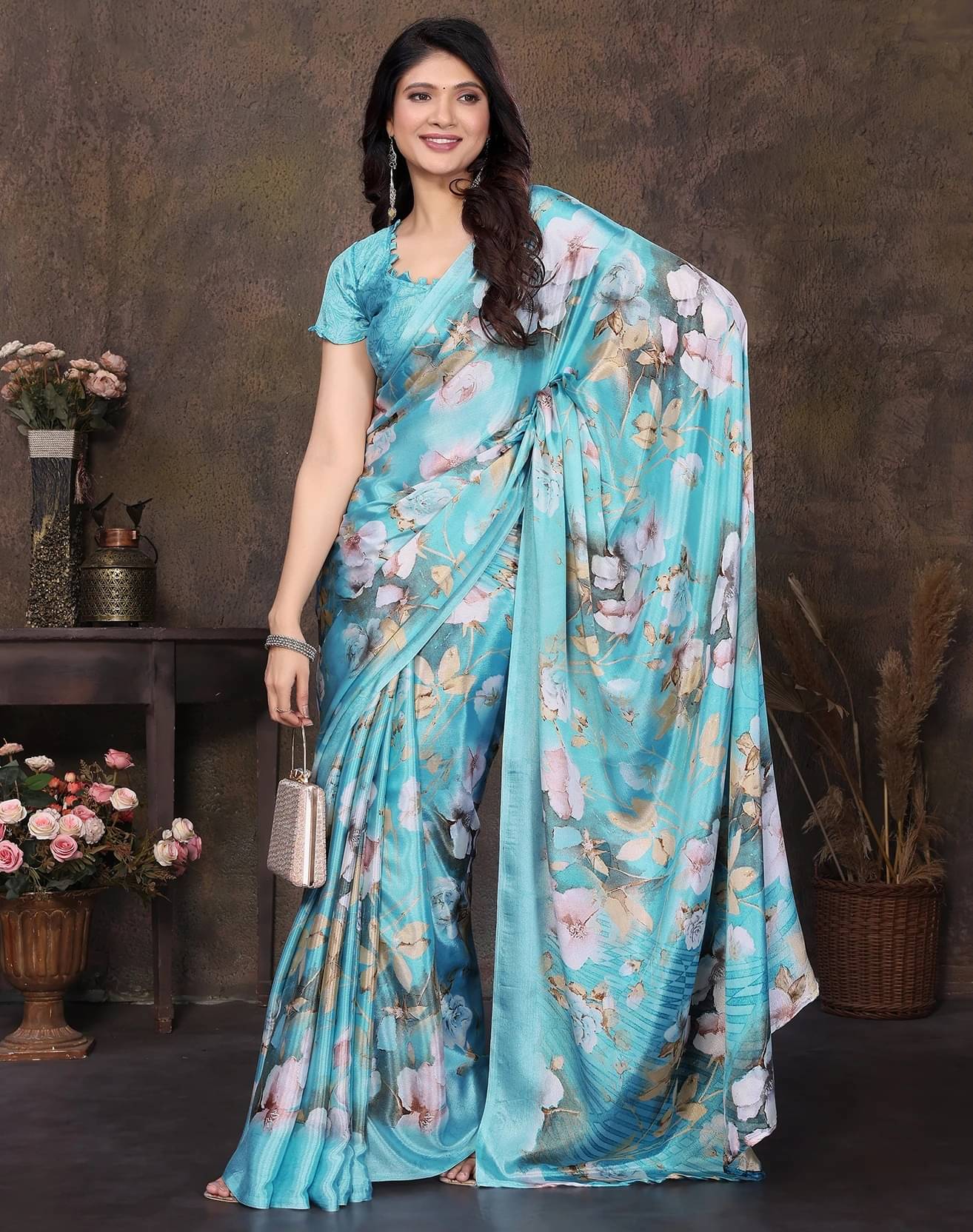 Yashika Silk Printed Regular Saree With Unstitched Blouse Piece ( Blue ) Yashika Silk Printed Regular Saree With Unstitched Blouse Piece ( Blue )
