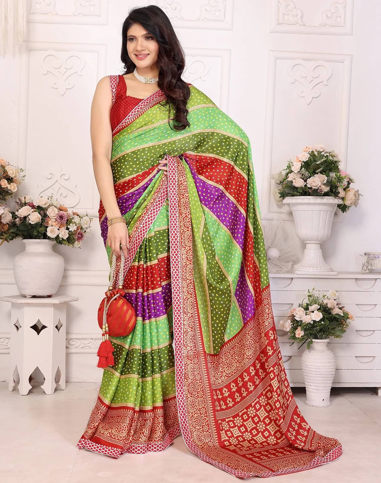     			Yashika Silk Printed Regular Saree With Unstitched Blouse Piece ( Red )