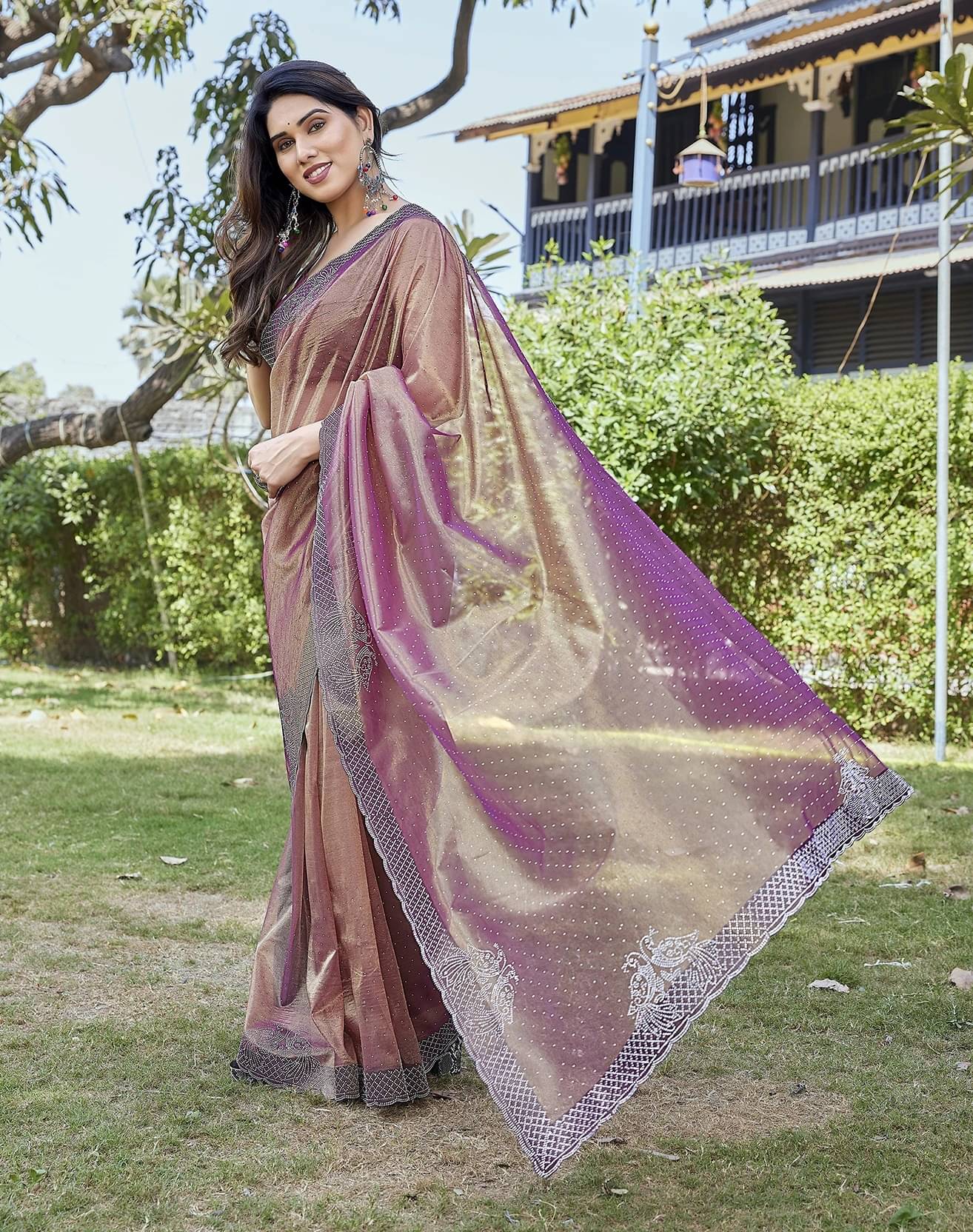 Yashika Tissue Embellished Regular Saree With Unstitched Blouse Piece ( Pink ) Yashika Tissue Embellished Regular Saree With Unstitched Blouse Piece ( Pink )