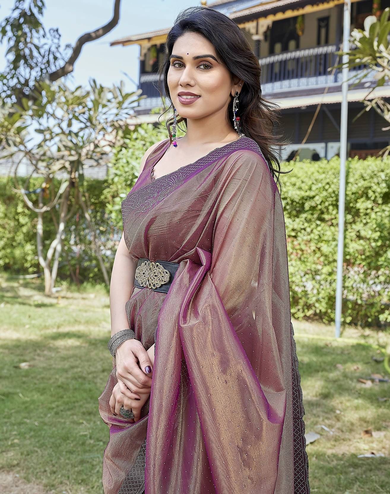 Yashika Tissue Embellished Regular Saree With Unstitched Blouse Piece ( Pink ) Yashika Tissue Embellished Regular Saree With Unstitched Blouse Piece ( Pink )