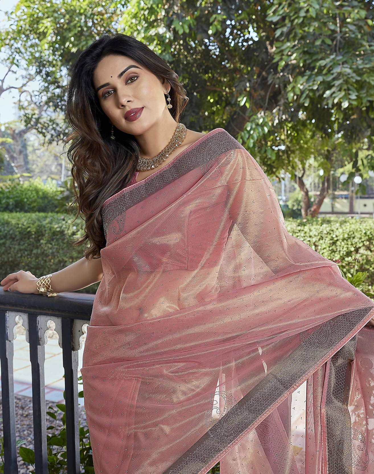 Yashika Tissue Embellished Regular Saree With Unstitched Blouse Piece ( Pink ) Yashika Tissue Embellished Regular Saree With Unstitched Blouse Piece ( Pink )