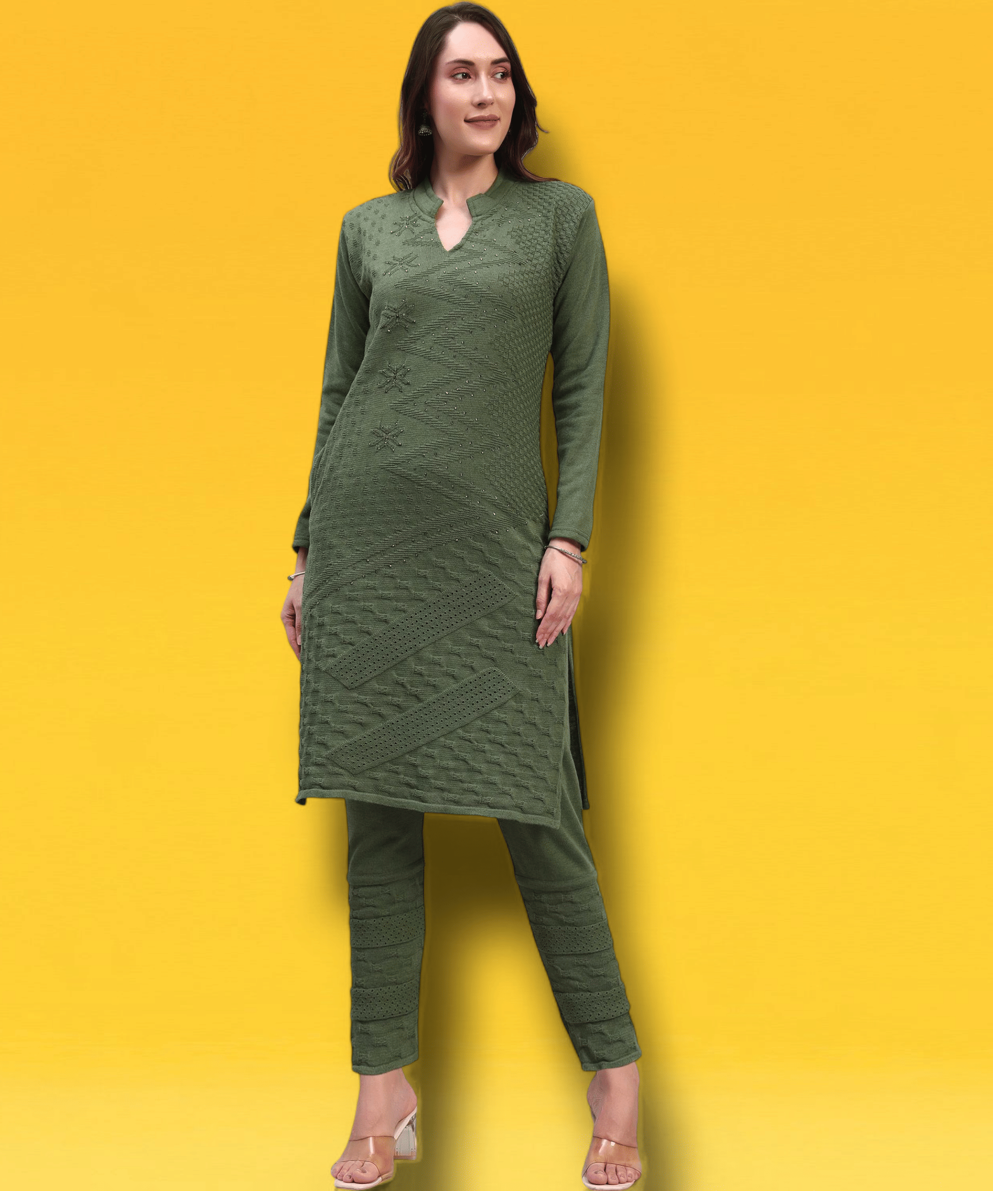 ZEPPI Women Woollen Self Design Straight Kurti With Palazzo ( Dark Green )     			ZEPPI Women Woollen Self Design Straight Kurti With Palazzo ( Dark Green )