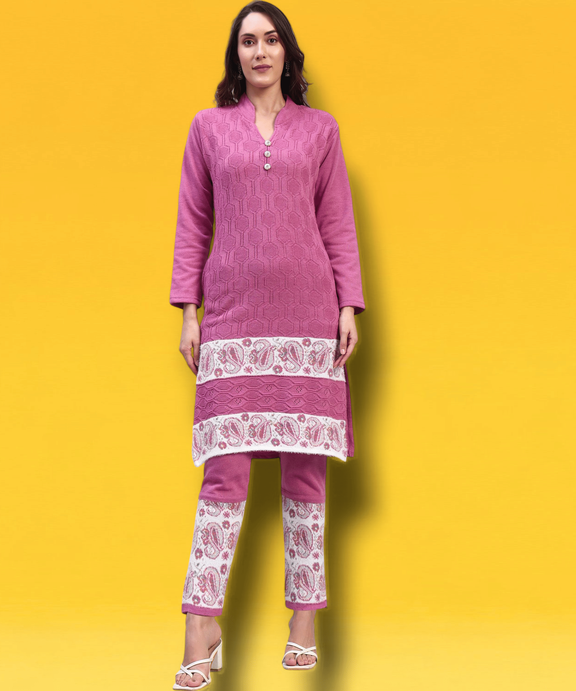ZEPPI Women Woollen Self Design Straight Kurti With Palazzo ( Pink ) ZEPPI Women Woollen Self Design Straight Kurti With Palazzo ( Pink )
